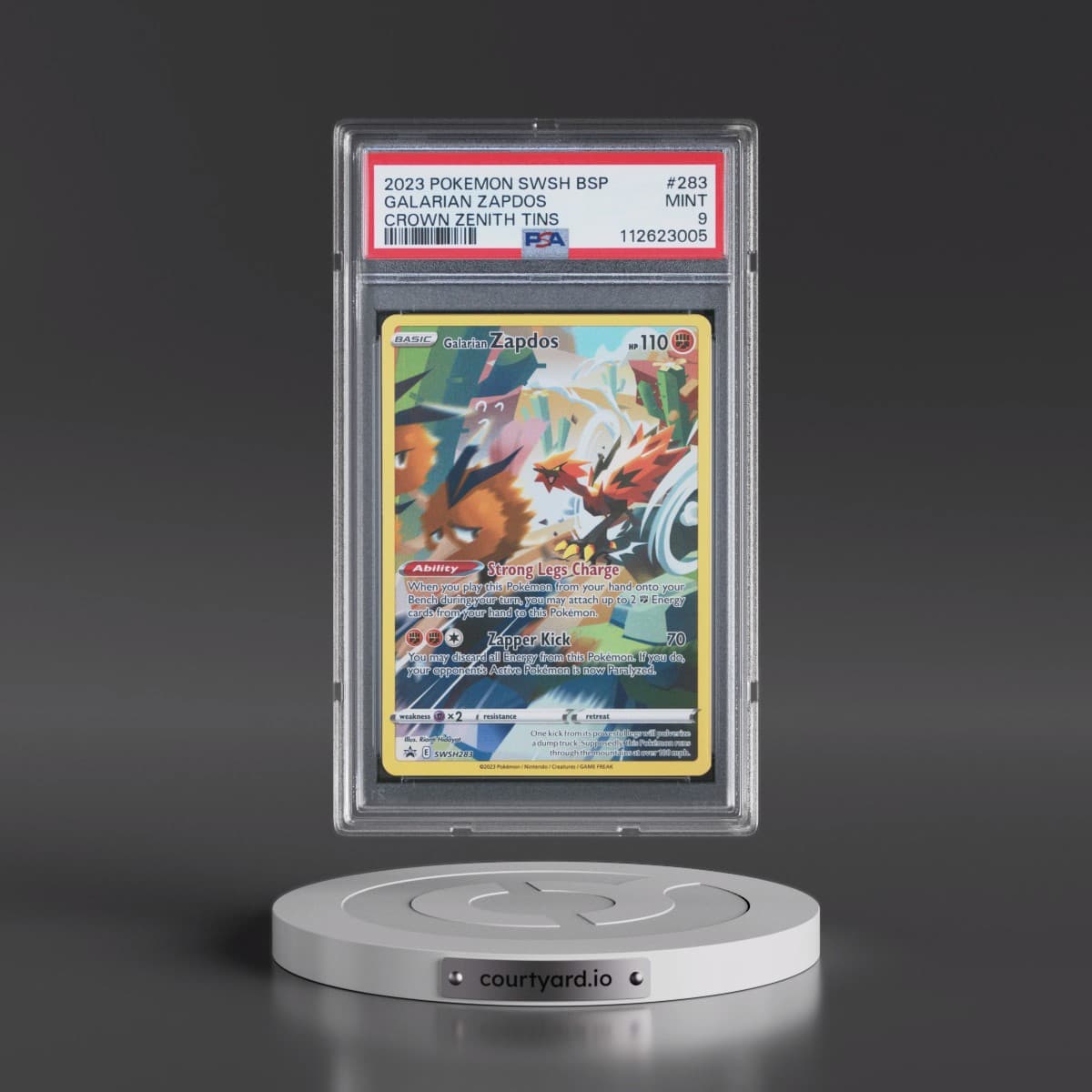 2023 Pokémon Swsh Black Star Promo #283 Galarian Zapdos - Crown Zenith Tins (PSA 9 MINT)