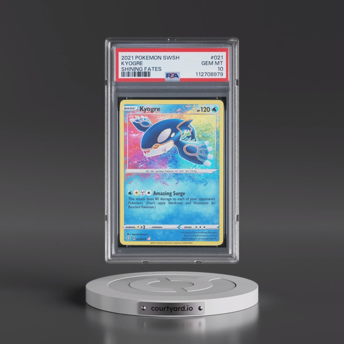 2021 Pokémon Sword & Shield Shining Fates #021 Kyogre (PSA 10 GEM MINT)