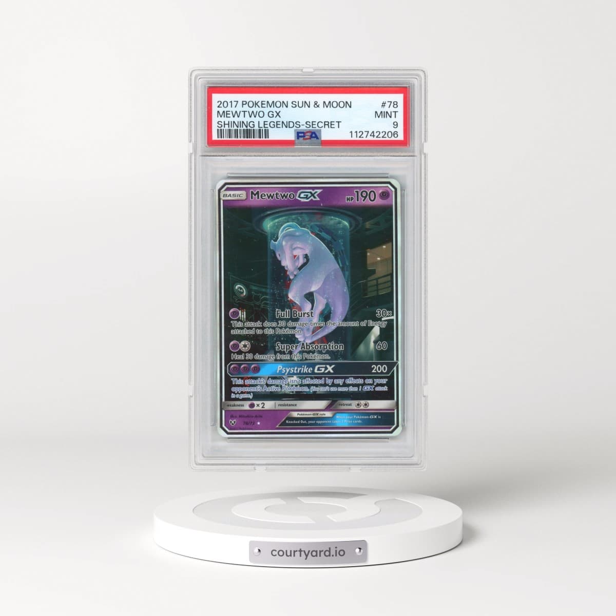 2017 Pokémon Sun & Moon Shining Legends #78 Mewtwo GX - Holo Secret (PSA 9 MINT)