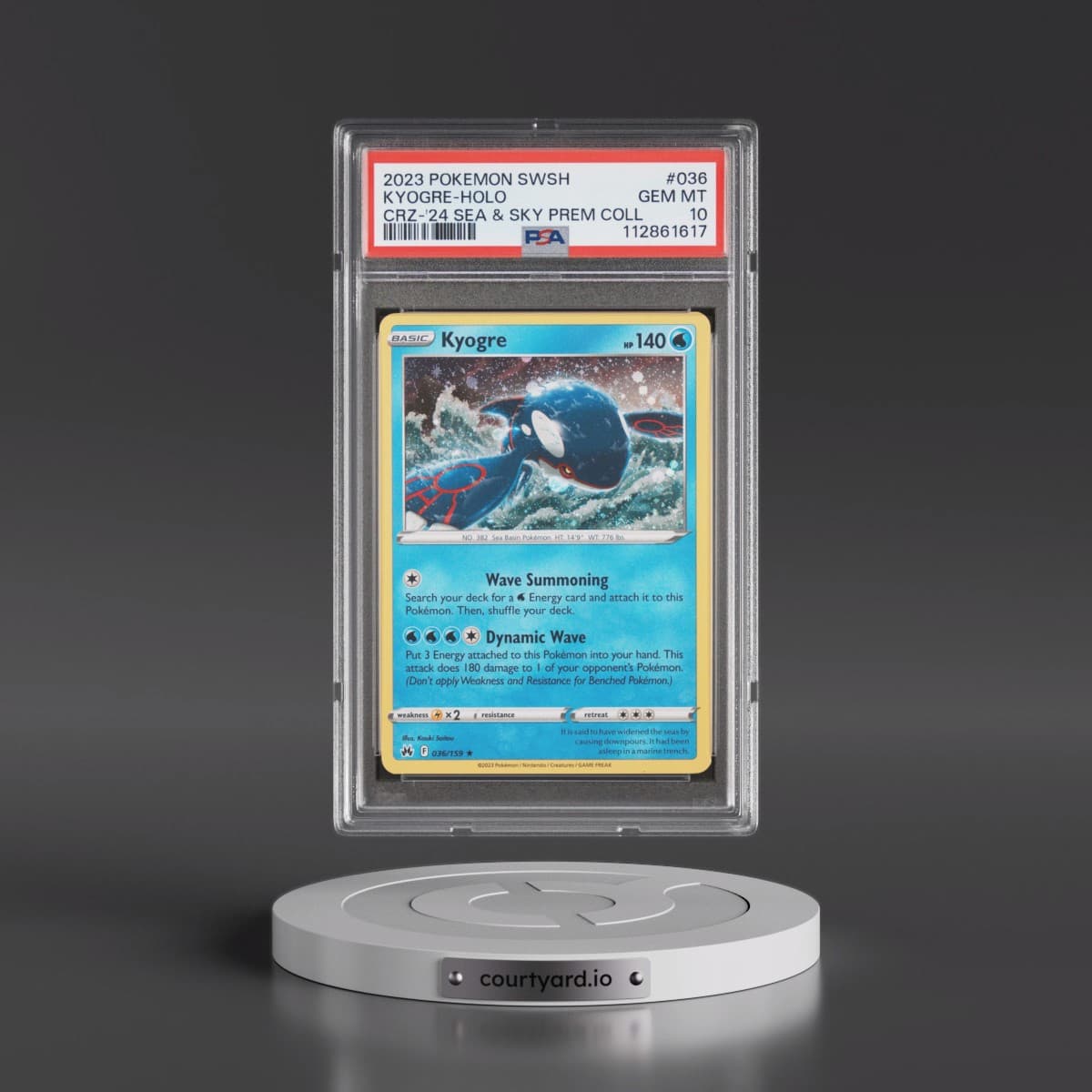 2023 Pokémon Sword and Shield Crown Zenith #036 Kyogre - Holo 2024 Sea & Sky Premium Collection (PSA 10 GEM MINT)