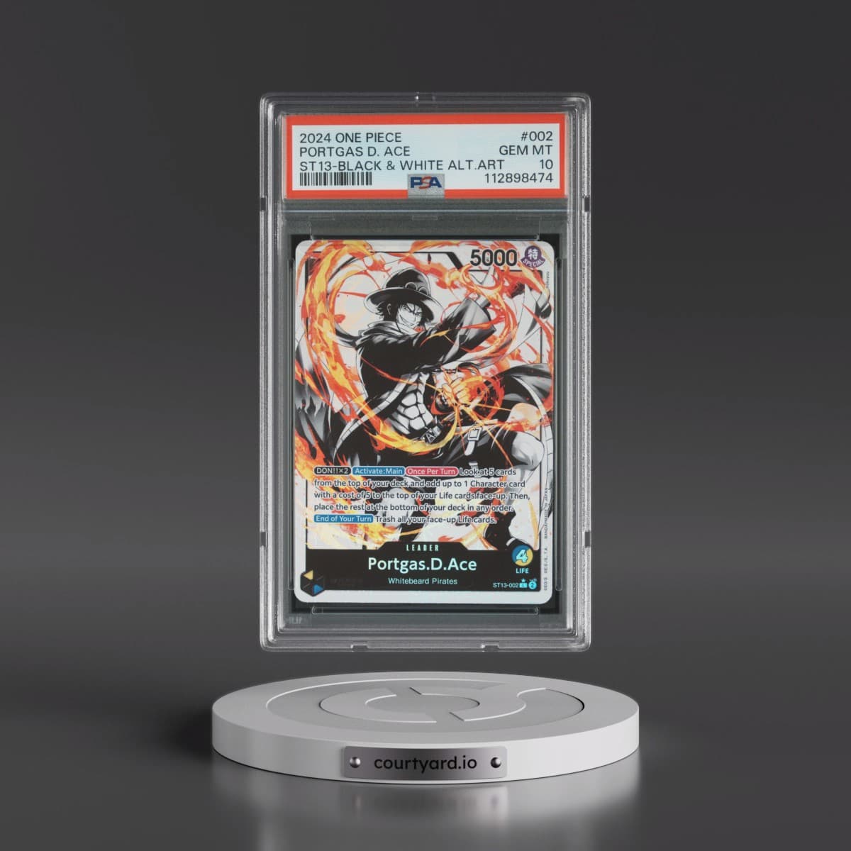 2024 One Piece Ultra Deck ST13-the Three Brothers #002 Portgas D. Ace - Black & White Alternate Art (PSA 10 GEM MINT)