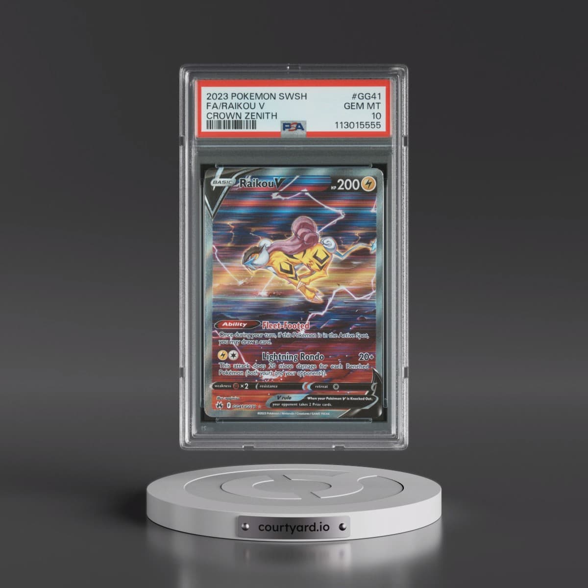 2023 Pokémon Sword and Shield Crown Zenith #GG41 Raikou V - Holo Full Art (PSA 10 GEM MINT)