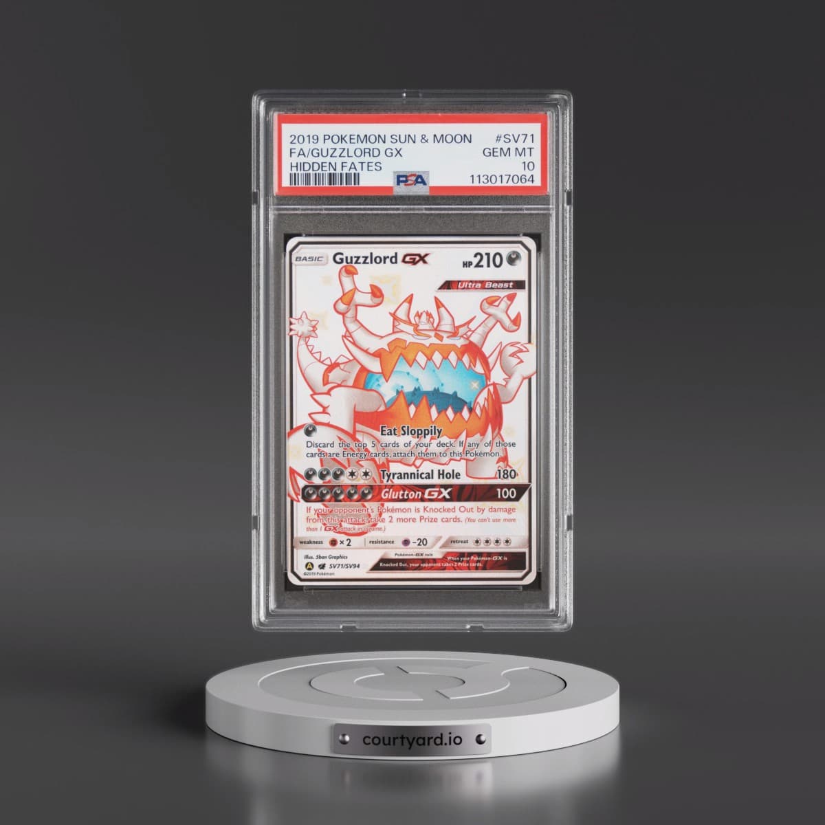 2019 Pokémon Sun & Moon Hidden Fates #SV71 Guzzlord GX - Holo Full Art (PSA 10 GEM MINT)