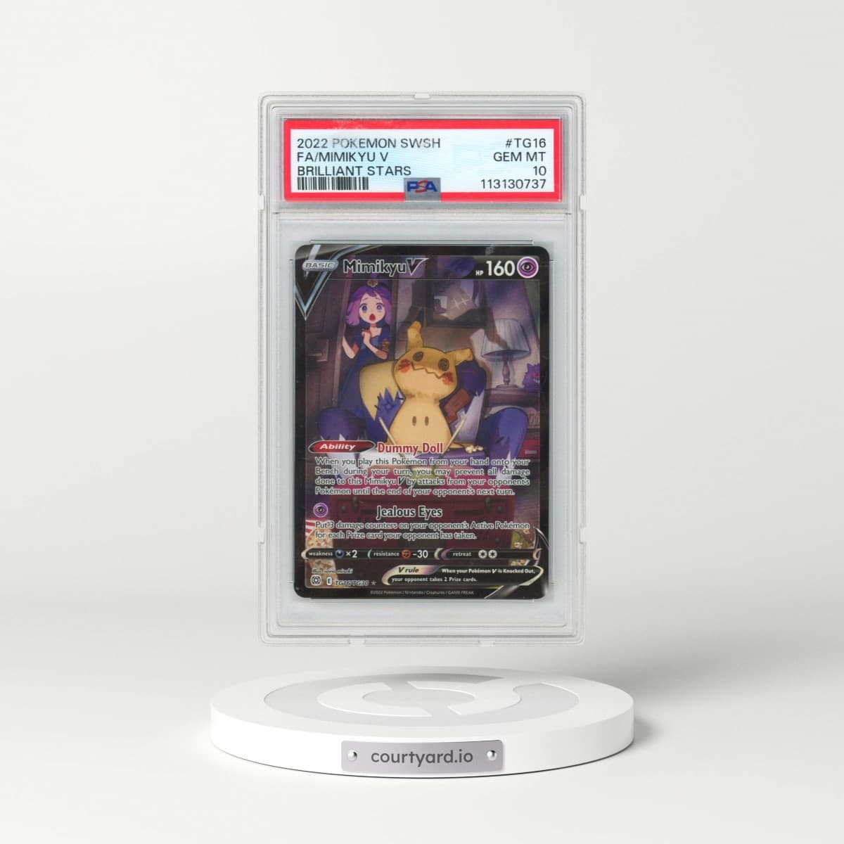 2022 Pokémon Sword & Shield Brilliant Stars #TG16 Mimikyu V - Holo Full Art (PSA 10 GEM MINT)