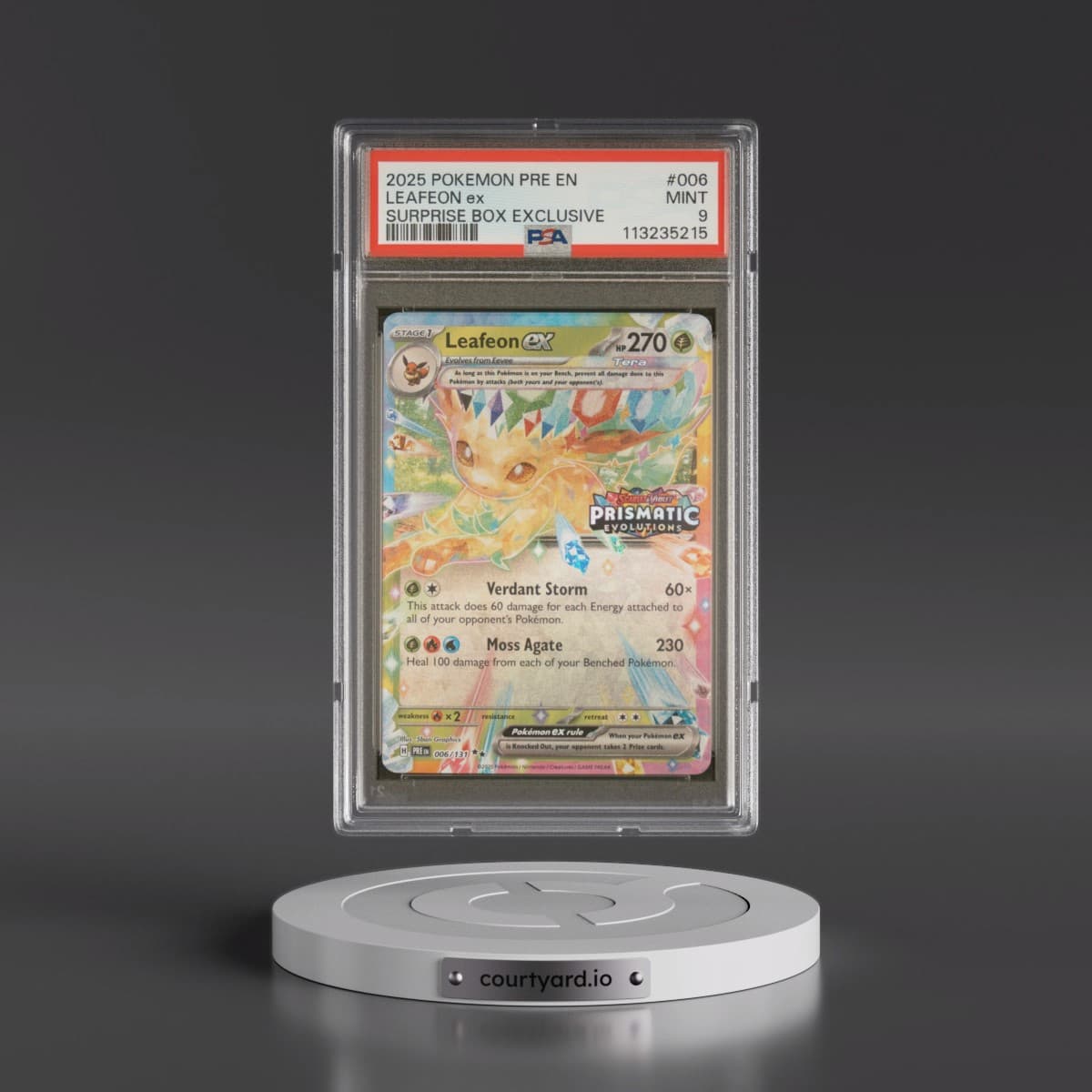 2025 Pokémon Pre EN-Prismatic Evolutions #006 Leafeon EX - Holo Surprise Box Exclusive (PSA 9 MINT)