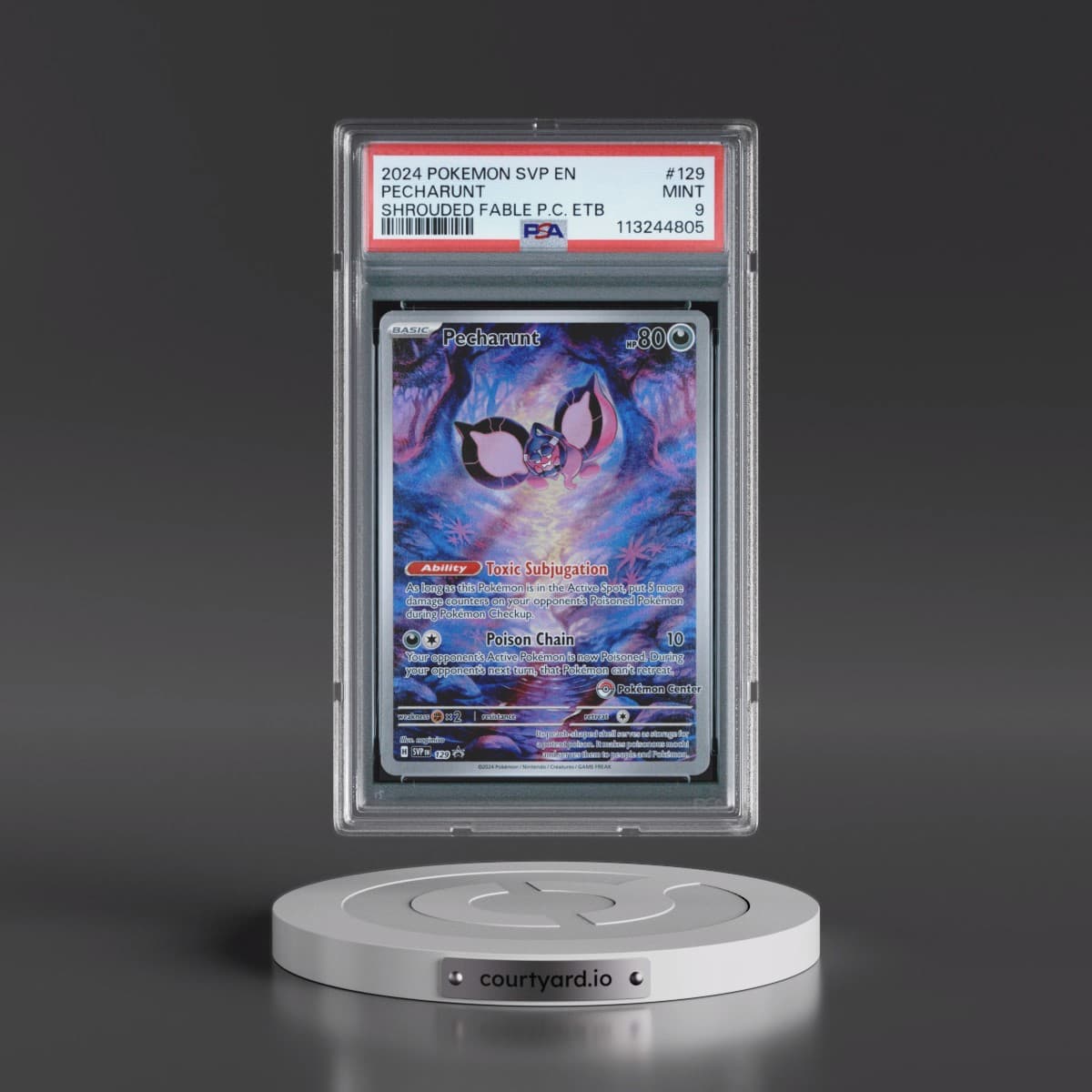 2024 Pokémon Svp EN-SV Black Star Promo #129 Pecharunt - Shrouded Fable Pokemon Center Elite Trainer Box (PSA 9 MINT)
