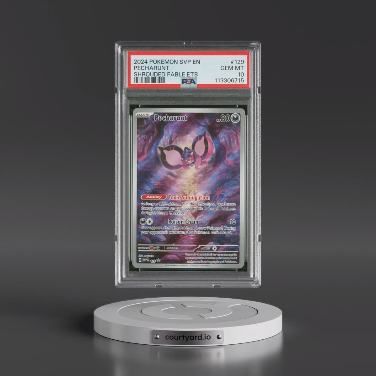 2024 Pokémon Svp EN-SV Black Star Promo #129 Pecharunt - Shrouded Fable Elite Trainer Box (PSA 10 GEM MINT)
