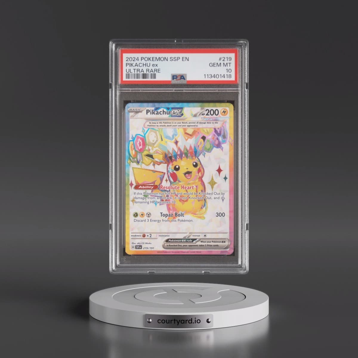 2024 Pokémon Ssp EN-Surging Sparks #219 Pikachu EX - Holo Ultra Rare (PSA 10 GEM MINT)