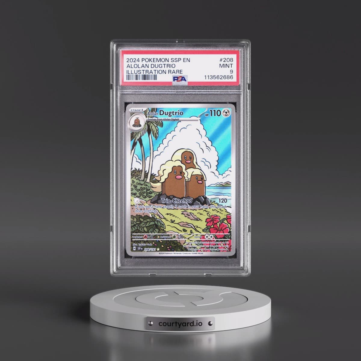 2024 Pokémon Ssp EN-Surging Sparks #208 Alolan Dugtrio - Illustration Rare (PSA 9 MINT)