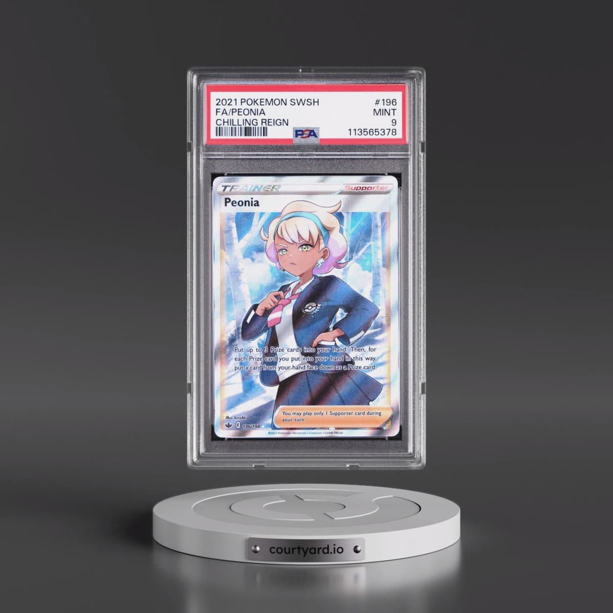 2021 Pokémon Sword & Shield Chilling Reign #196 Peonia - Full Art (PSA 9 MINT)