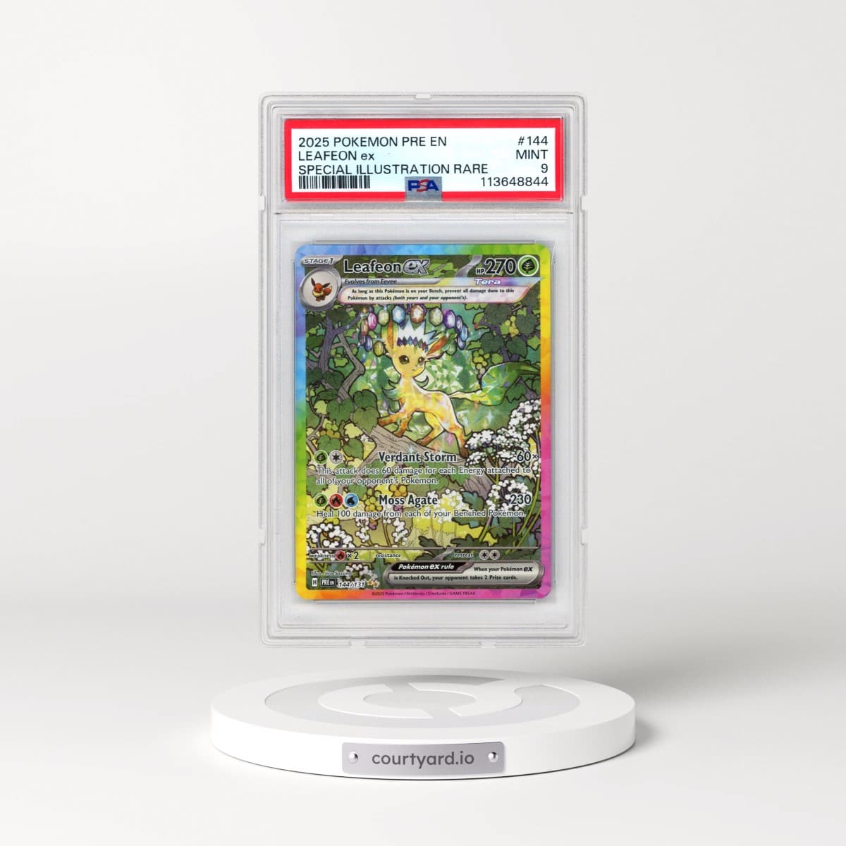 2025 Pokémon Pre EN-Prismatic Evolutions #144 Leafeon EX - Holo Special Illustration Rare (PSA 9 MINT)
