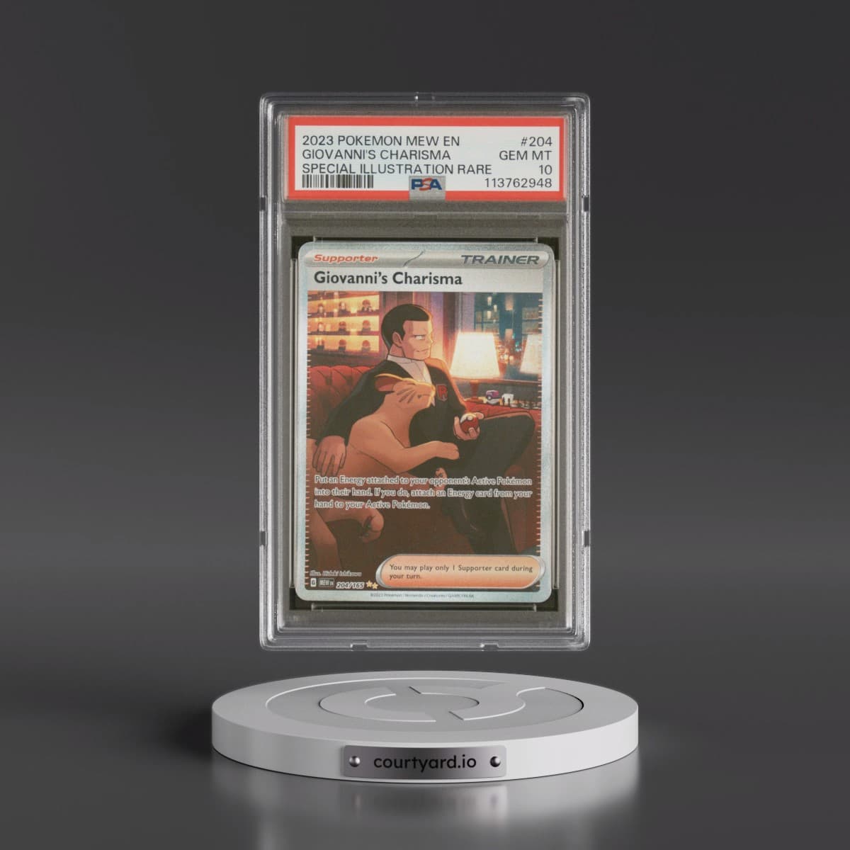 2023 Pokémon Mew EN-151 #204 Giovanni's Charisma - Special Illustration Rare (PSA 10 GEM MINT)