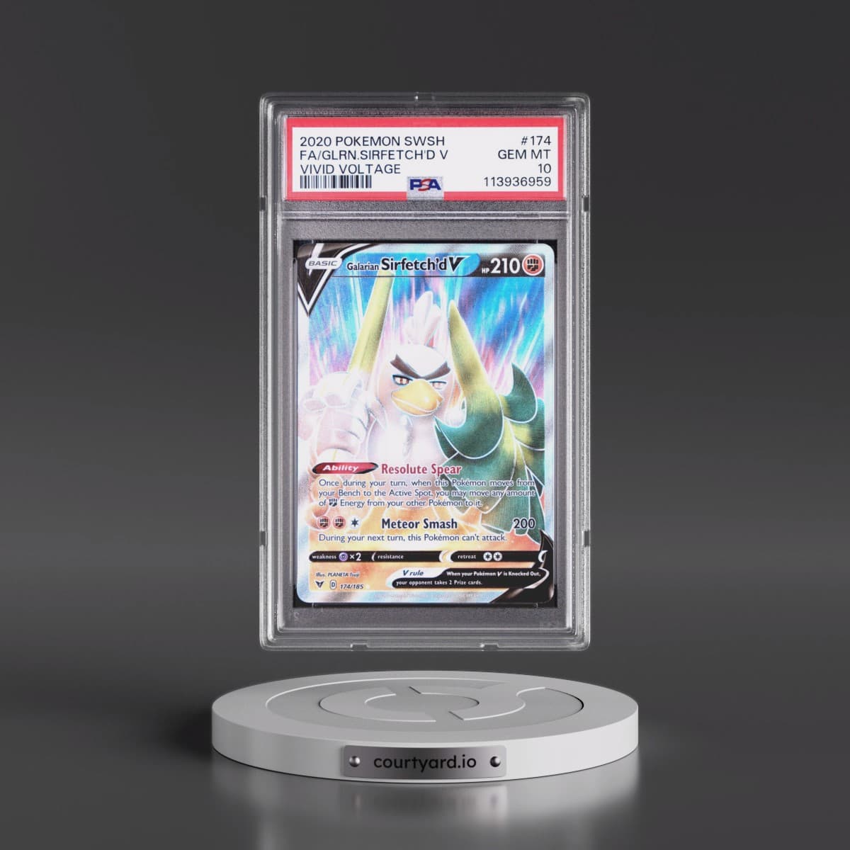 2020 Pokémon Sword & Shield Vivid Voltage #174 Galarian Sirfetch'd V - Holo Full Art (PSA 10 GEM MINT)