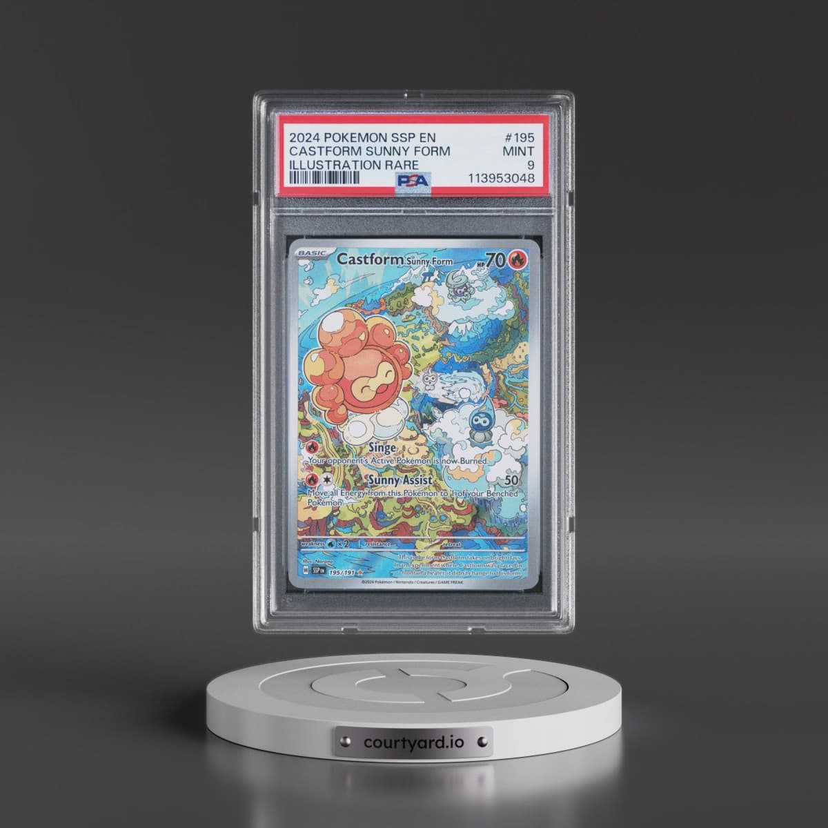 2024 Pokémon Ssp EN-Surging Sparks #195 Castform Sunny Form - Illustration Rare (PSA 9 MINT)