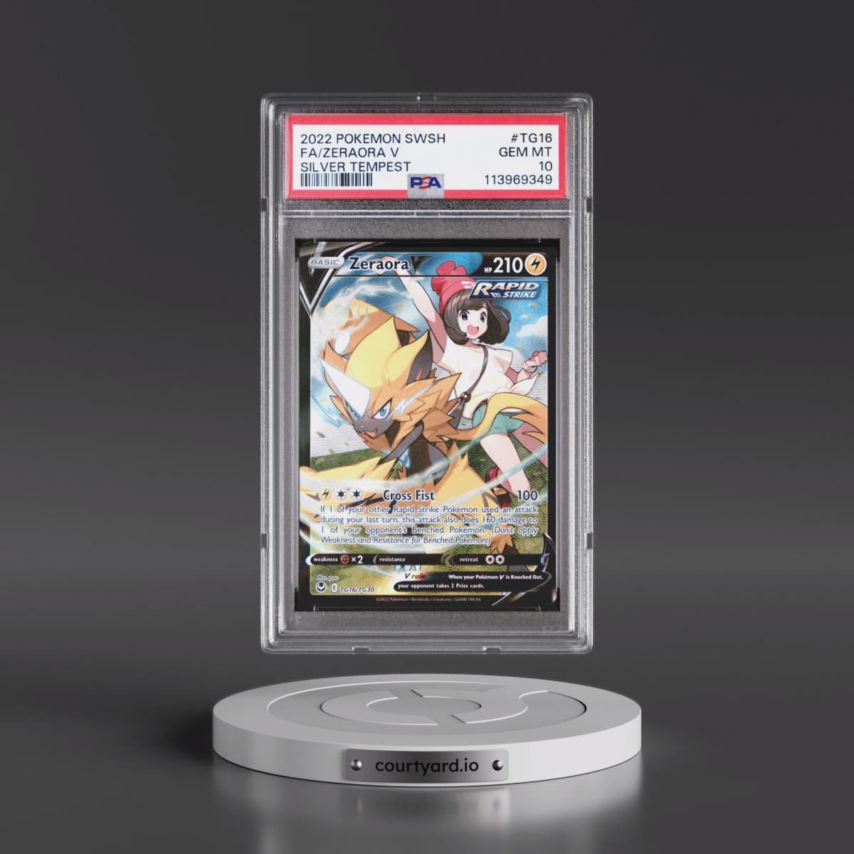 2022 Pokémon Sword & Shield Silver Tempest #TG16 Zeraora V - Holo Full Art (PSA 10 GEM MINT)