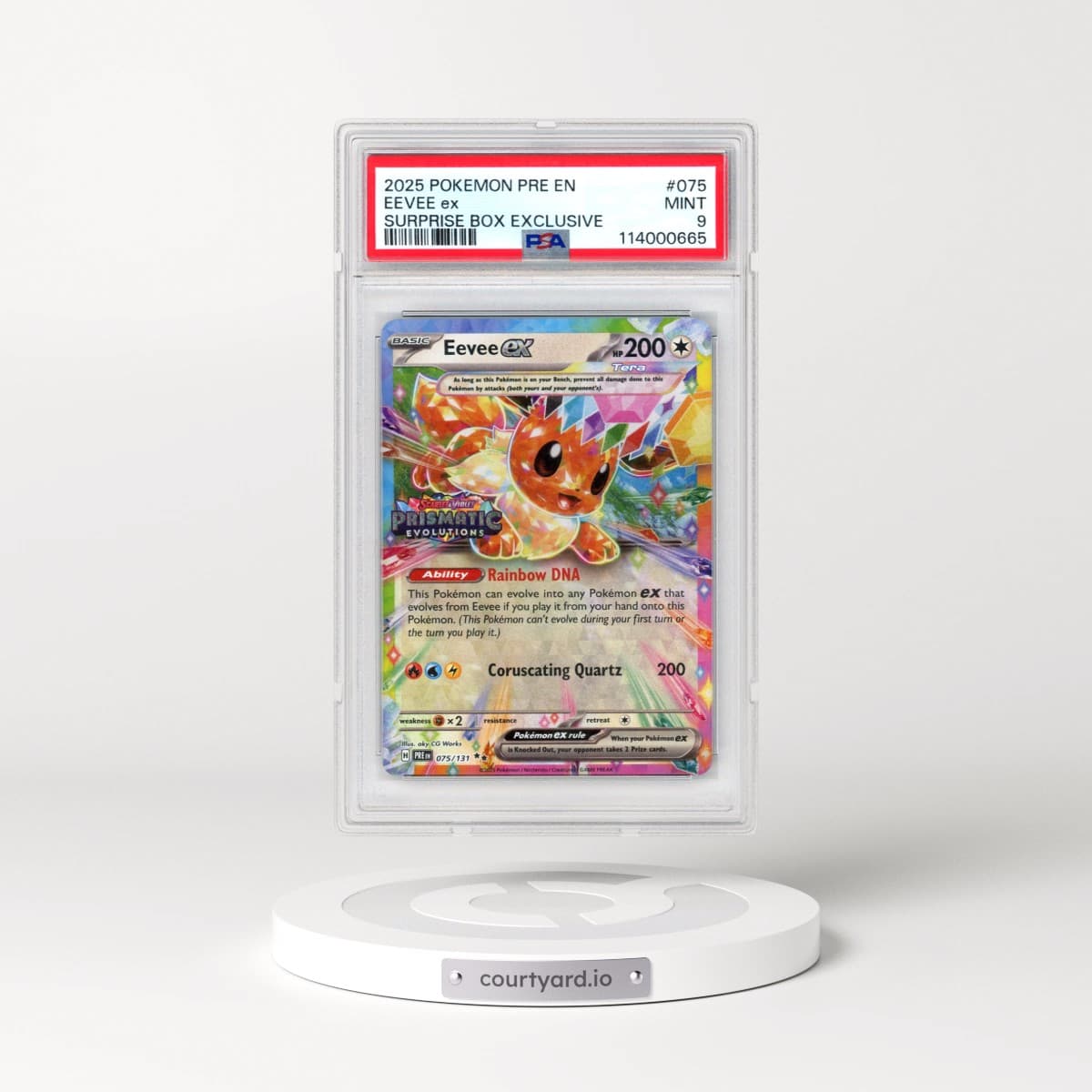 2025 Pokémon Pre EN-Prismatic Evolutions #075 Eevee EX - Holo Surprise Box Exclusive (PSA 9 MINT)