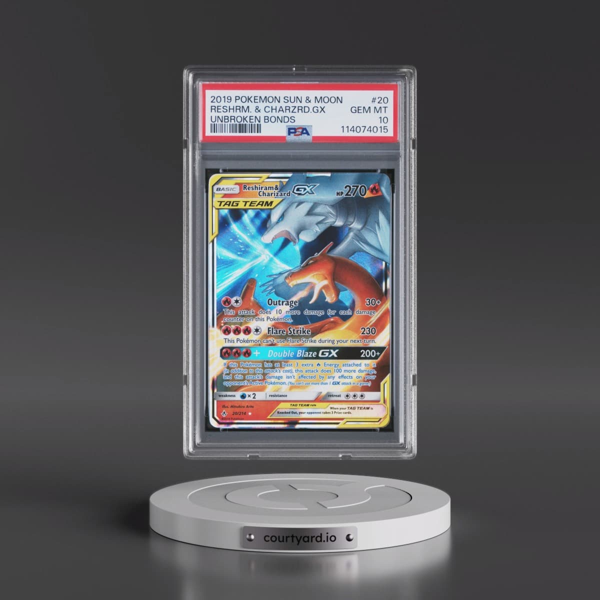 2019 Pokémon Sun & Moon Unbroken Bonds #20 Reshiram & Charizard GX - Holo (PSA 10 GEM MINT)