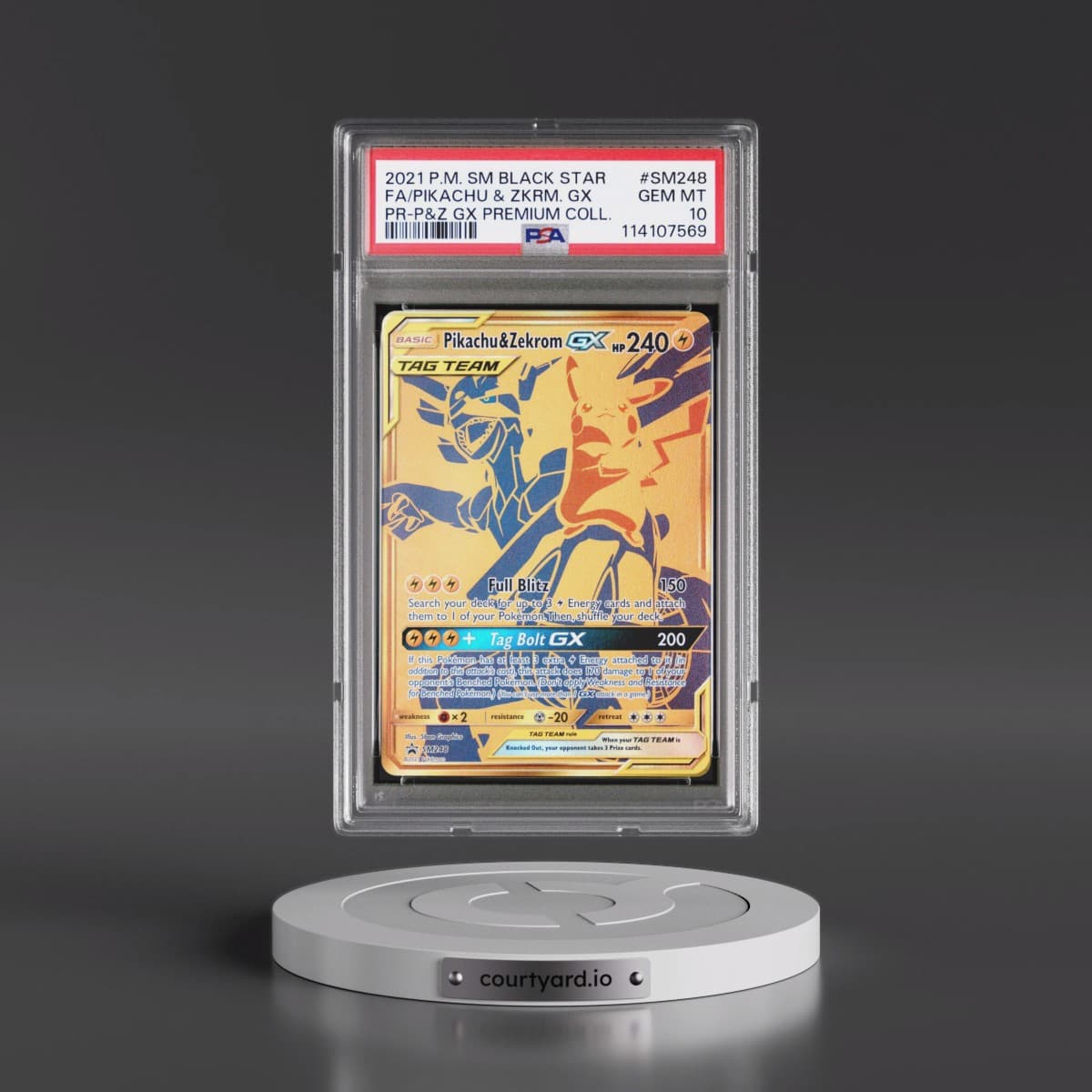 2021 Pokémon SM Black Star Promo #SM248 Pikachu & Zekrom GX - Holo Full Art Pikachu & Zekrom GX Premium Collection (PSA 10 GEM MINT)
