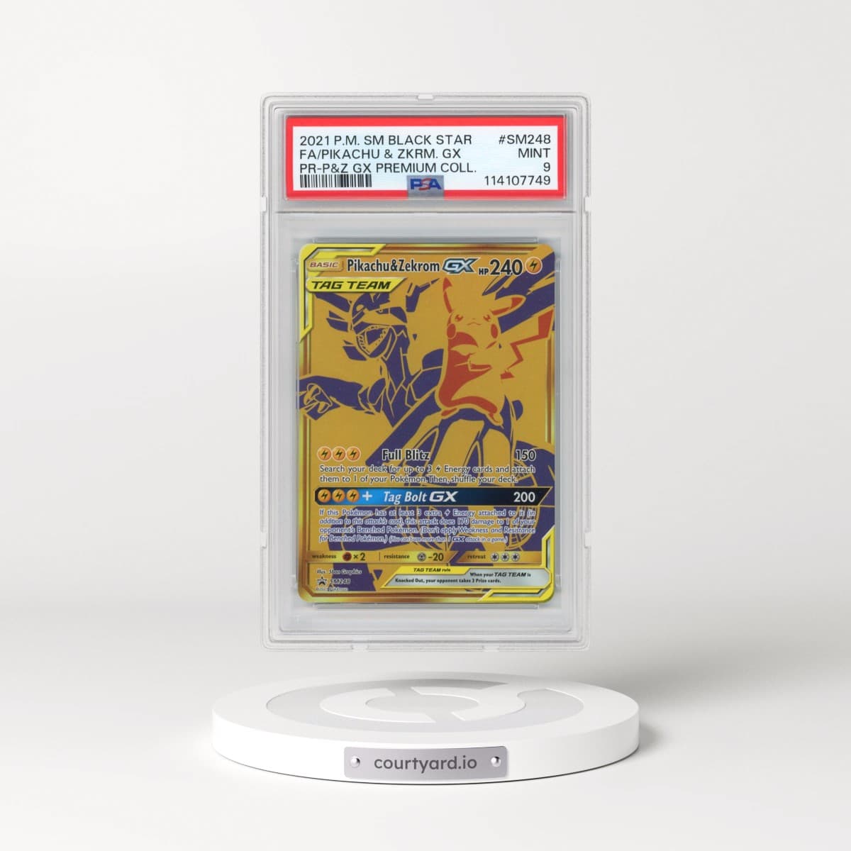 2021 Pokémon SM Black Star Promo #SM248 Pikachu & Zekrom GX - Holo Full Art Pikachu & Zekrom GX Premium Collection (PSA 9 MINT)
