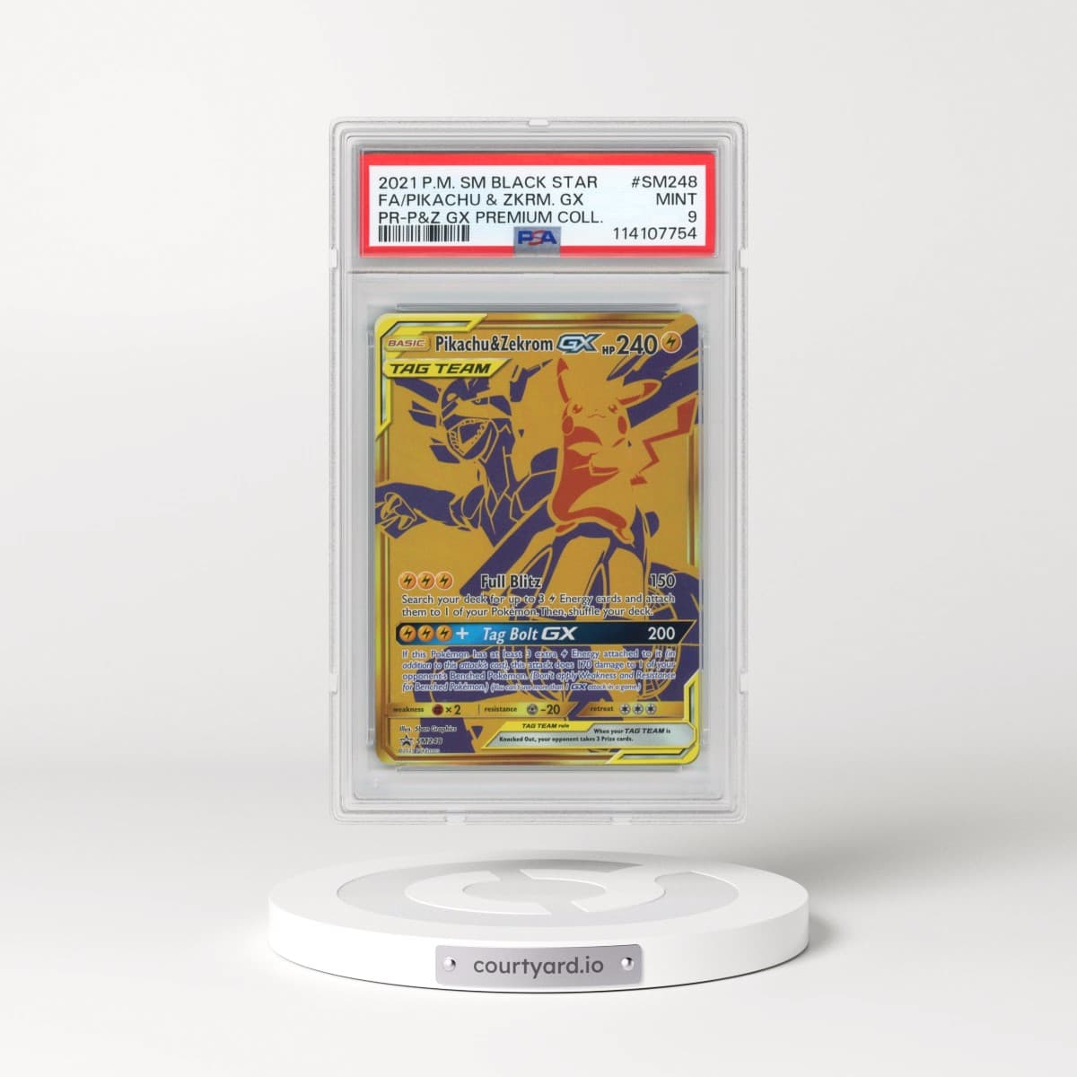 2021 Pokémon SM Black Star Promo #SM248 Pikachu & Zekrom GX - Holo Full Art Pikachu & Zekrom GX Premium Collection (PSA 9 MINT)