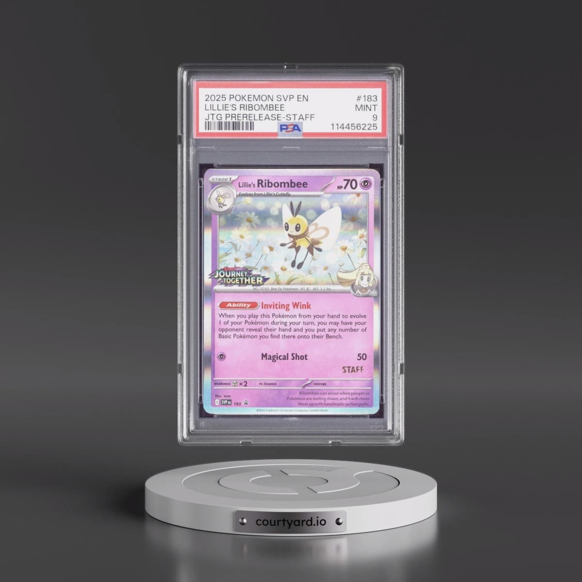 2025 Pokémon Svp EN-SV Black Star Promo #183 Lillie's Ribombee - Journey Together Prerelease-Staff (PSA 9 MINT)