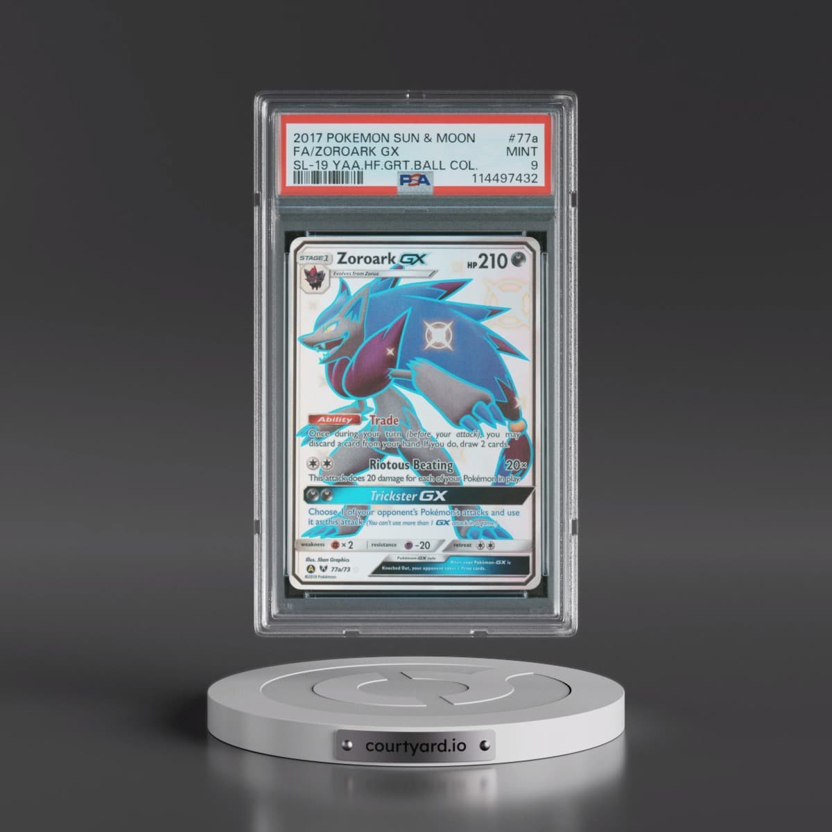 2017 Pokémon Sun & Moon Shining Legends #77a Zoroark GX - Holo Full Art 2019 Yellow A Alternate Art Hidden Fates Great Ball Collection (PSA 9 MINT)