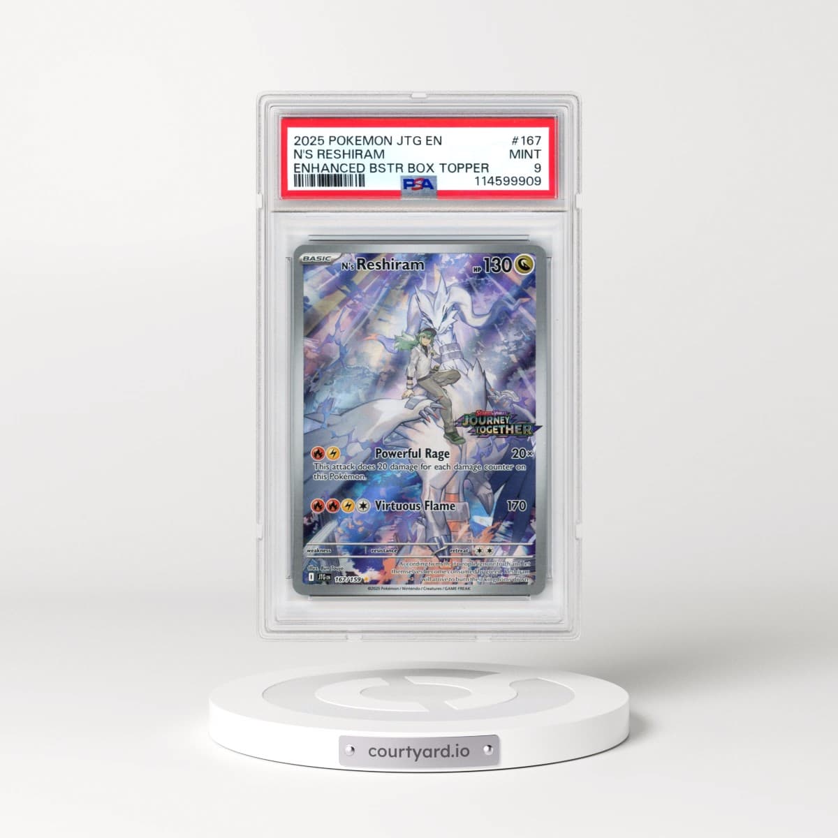 2025 Pokémon Jtg EN-Journey Together #167 N's Reshiram - Enhanced Booster Box Topper (PSA 9 MINT)