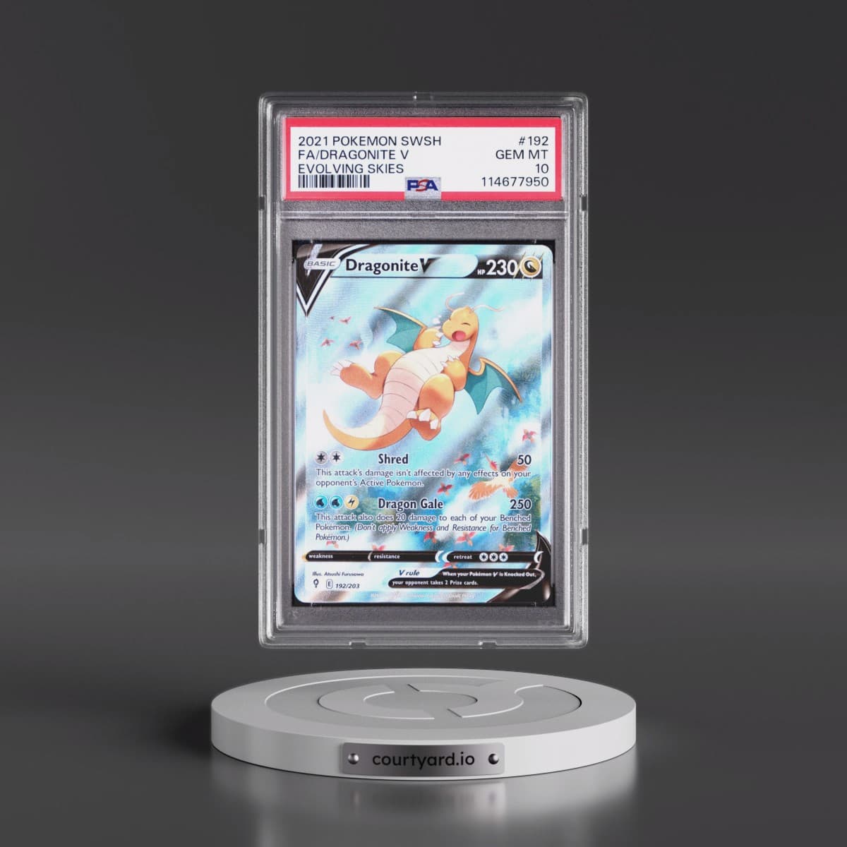 2021 Pokémon Sword & Shield Evolving Skies #192 Dragonite V - Holo Full Art (PSA 10 GEM MINT)