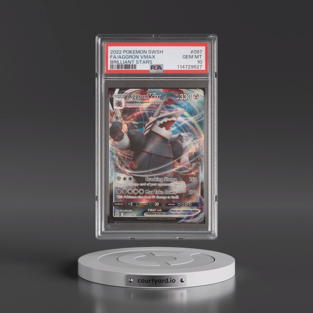 2022 Pokémon Sword & Shield Brilliant Stars #097 Aggron Vmax - Full Art (PSA 10 GEM MINT)