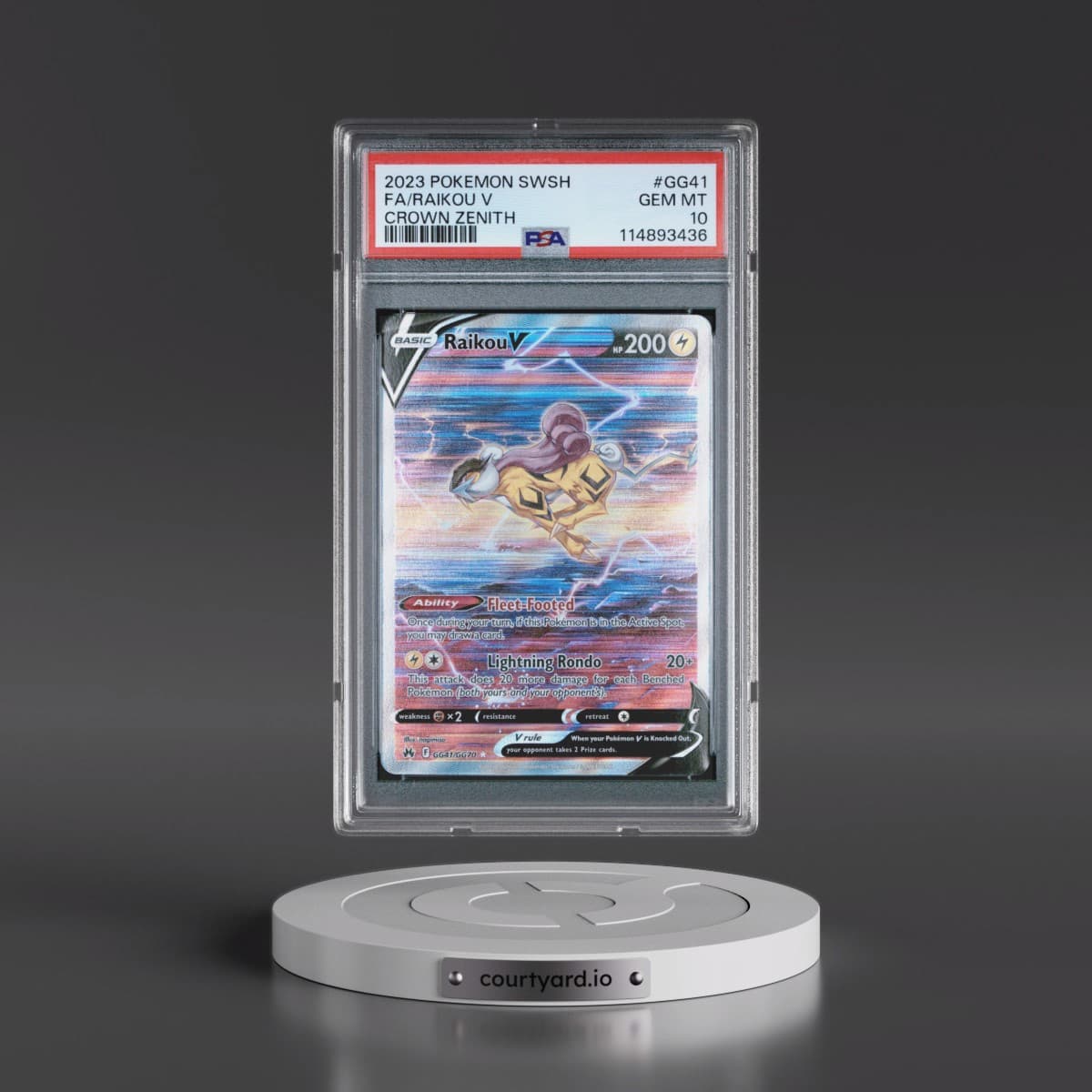 2023 Pokémon Sword and Shield Crown Zenith #GG41 Raikou V - Holo Full Art (PSA 10 GEM MINT)
