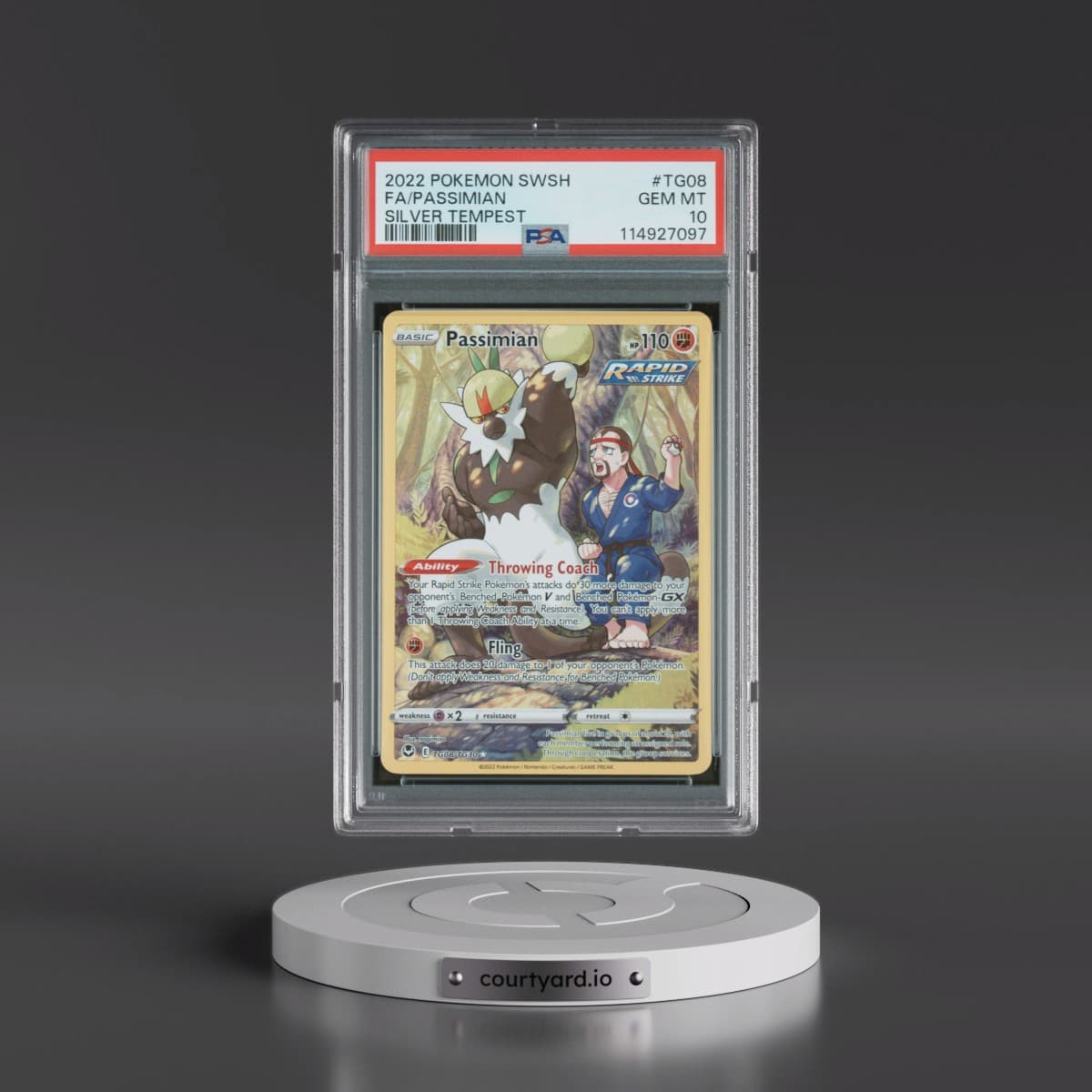 2022 Pokémon Sword & Shield Silver Tempest #TG08 Passimian - Full Art (PSA 10 GEM MINT)