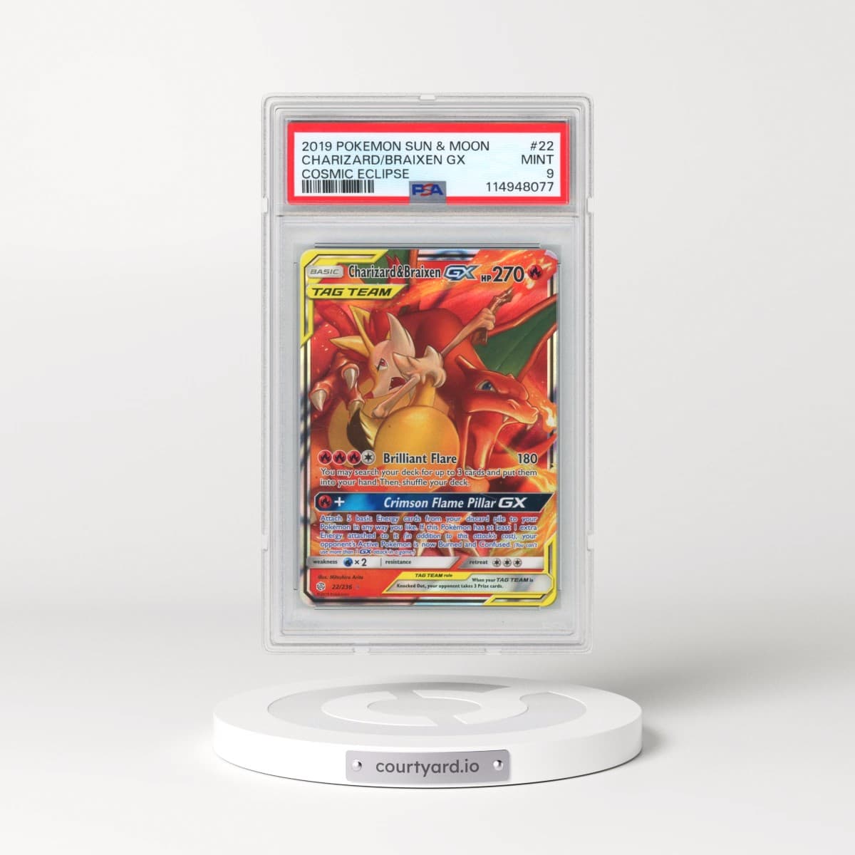 2019 Pokémon Sun & Moon Cosmic Eclipse #22 Charizard & Braixen GX - Holo (PSA 9 MINT)
