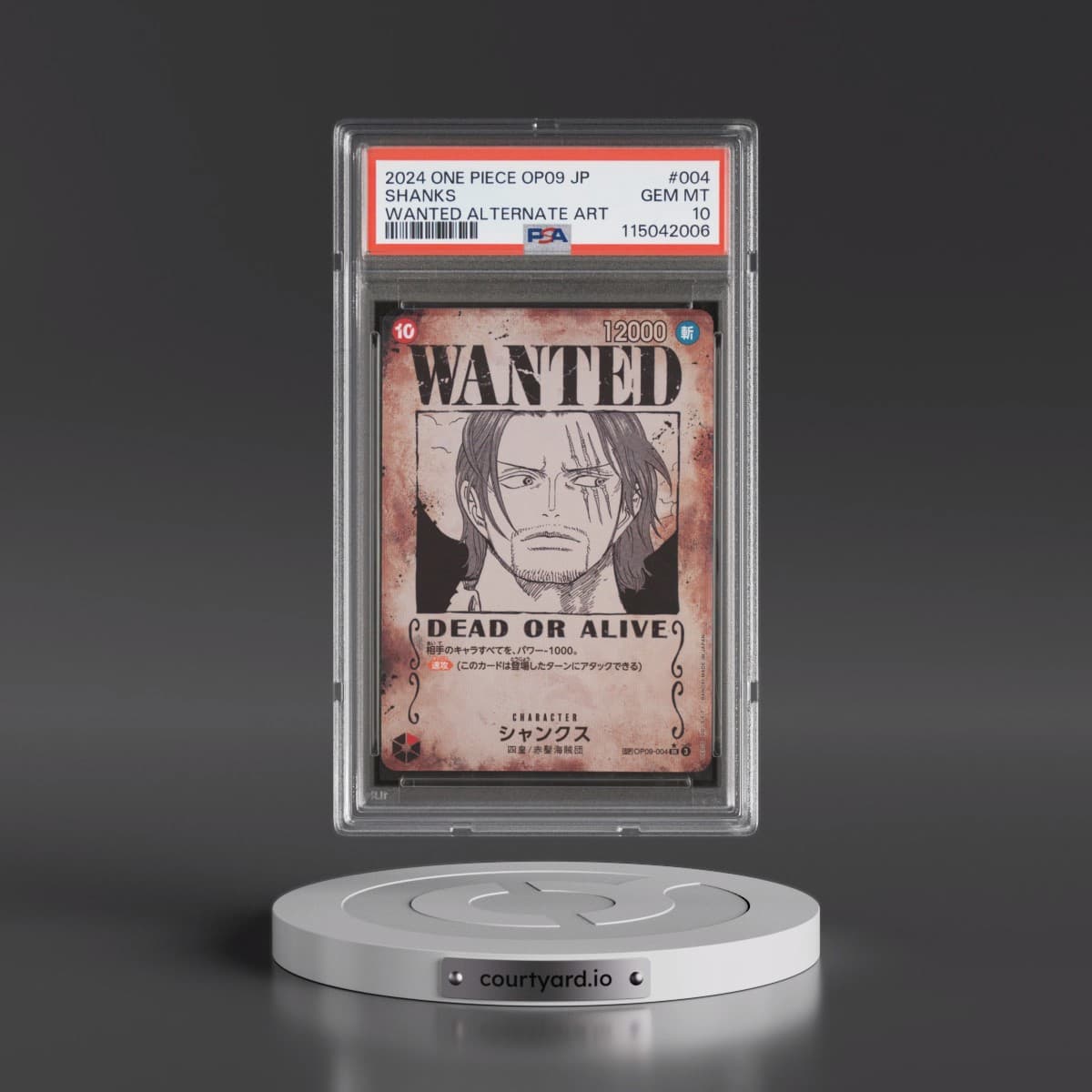 2024 One Piece Japanese OP09-Emperors in the New World #004 Shanks - Wanted Alternate Art (PSA 10 GEM MINT)