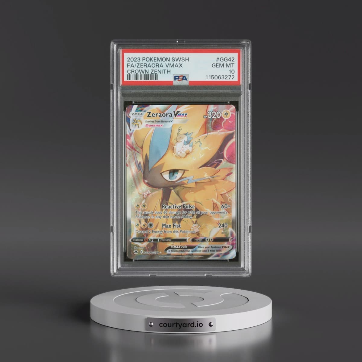 2023 Pokémon Sword and Shield Crown Zenith #GG42 Zeraora Vmax - Full Art (PSA 10 GEM MINT)
