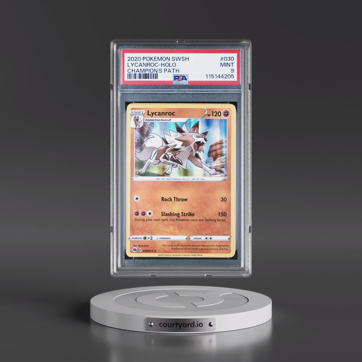 2020 Pokémon Sword & Shield Champion's Path #030 Lycanroc - Holo (PSA 9 MINT)