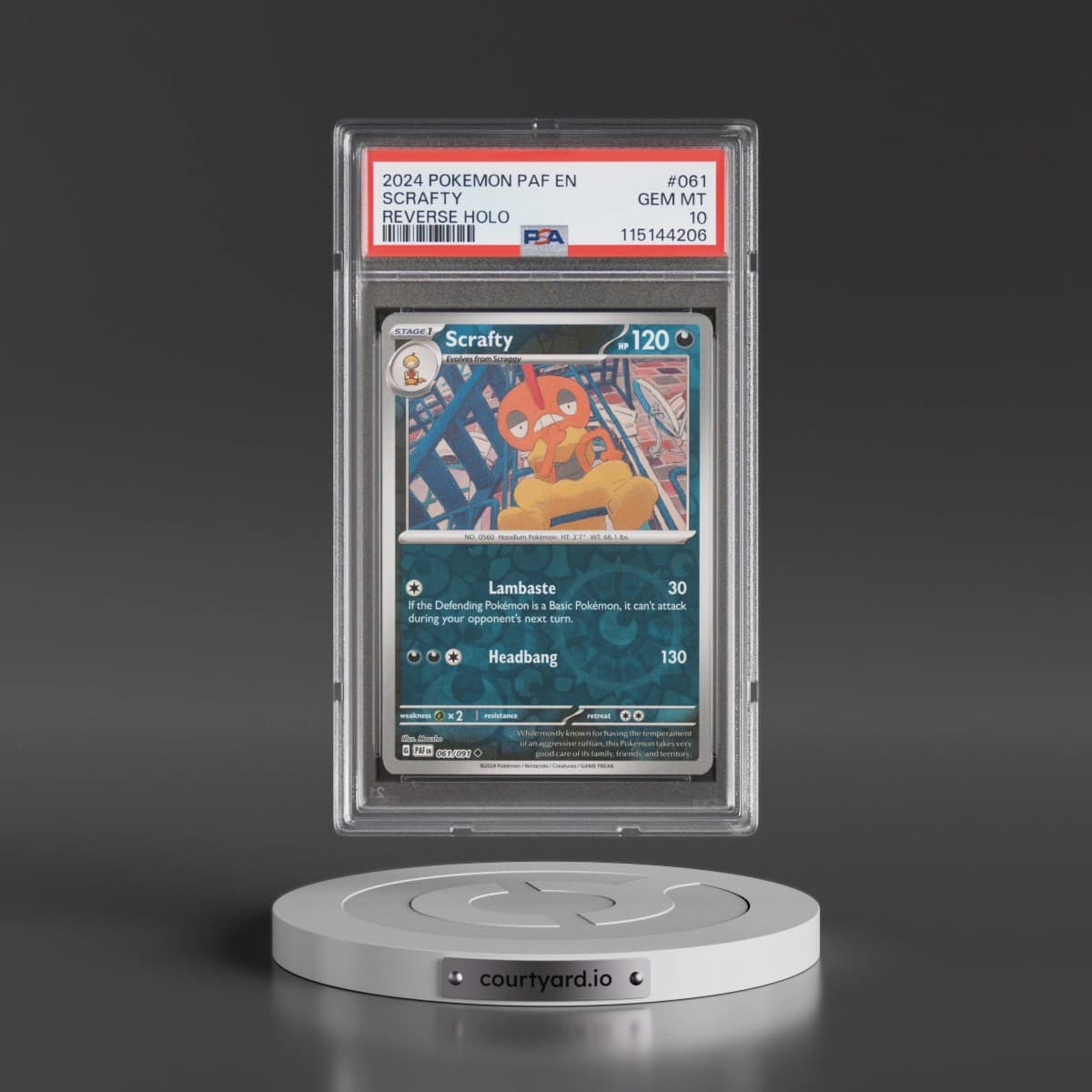 2024 Pokémon Paf EN-Paldean Fates #061 Scrafty - Reverse Holo (PSA 10 GEM MINT)