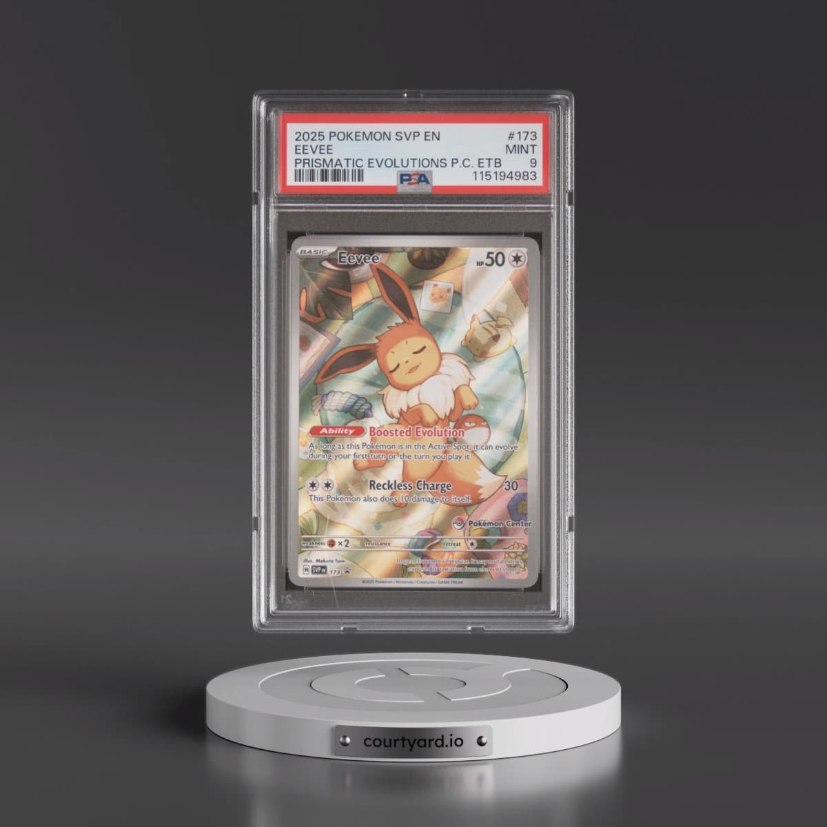 2025 Pokémon Svp EN-SV Black Star Promo #173 Eevee - Prismatic Evolutions Pokemon Center Elite Trainer Box (PSA 9 MINT)