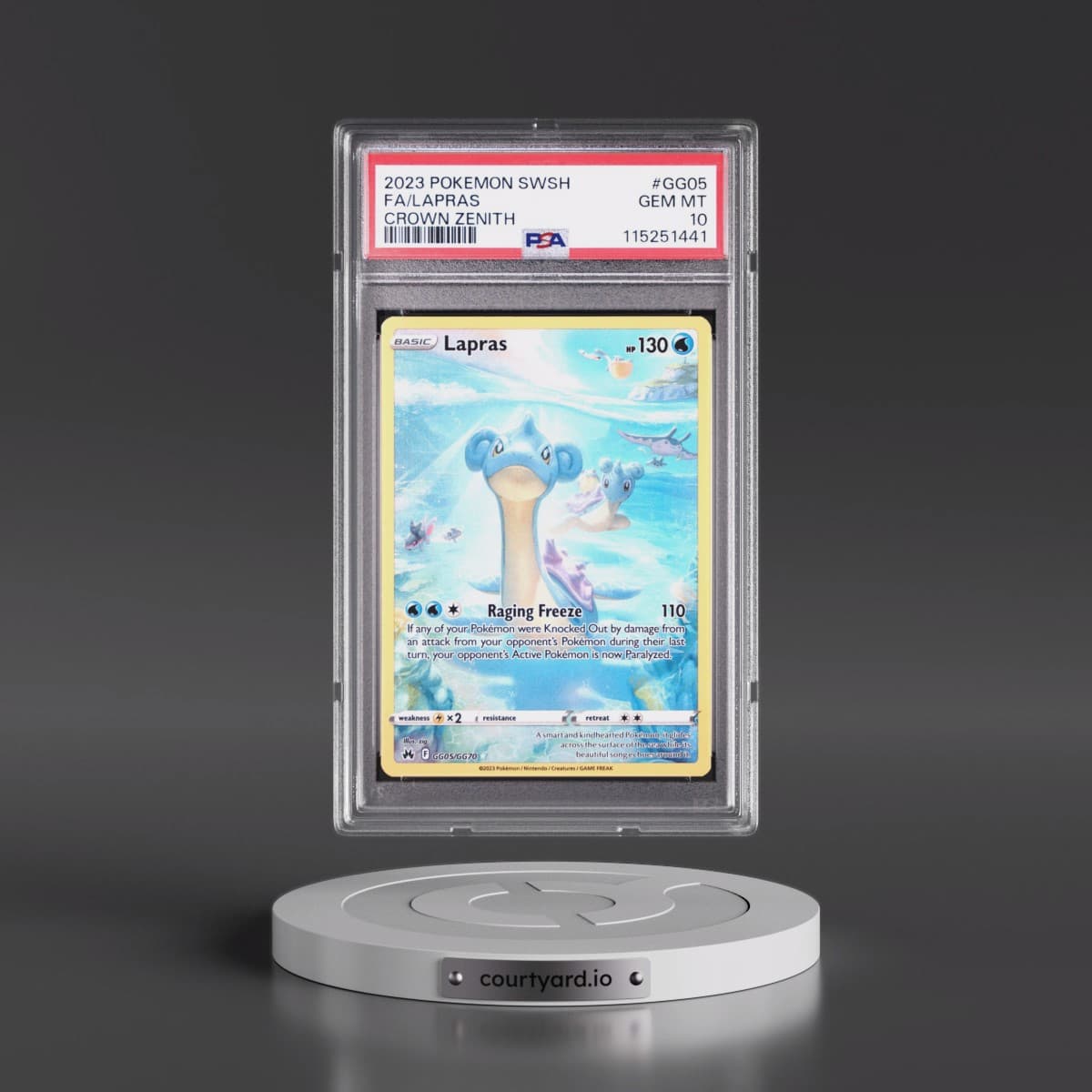 2023 Pokémon Sword and Shield Crown Zenith #GG05 Lapras - Full Art (PSA 10 GEM MINT)