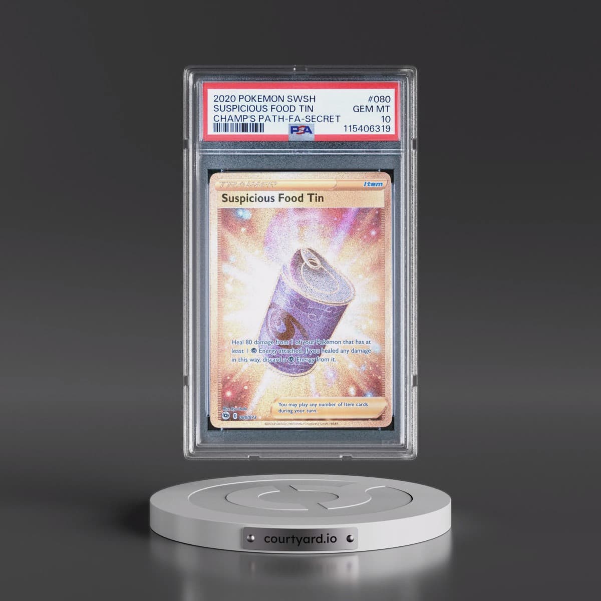 2020 Pokémon Sword & Shield Champion's Path #080 Suspicious Food Tin - Full Art Secret (PSA 10 GEM MINT)
