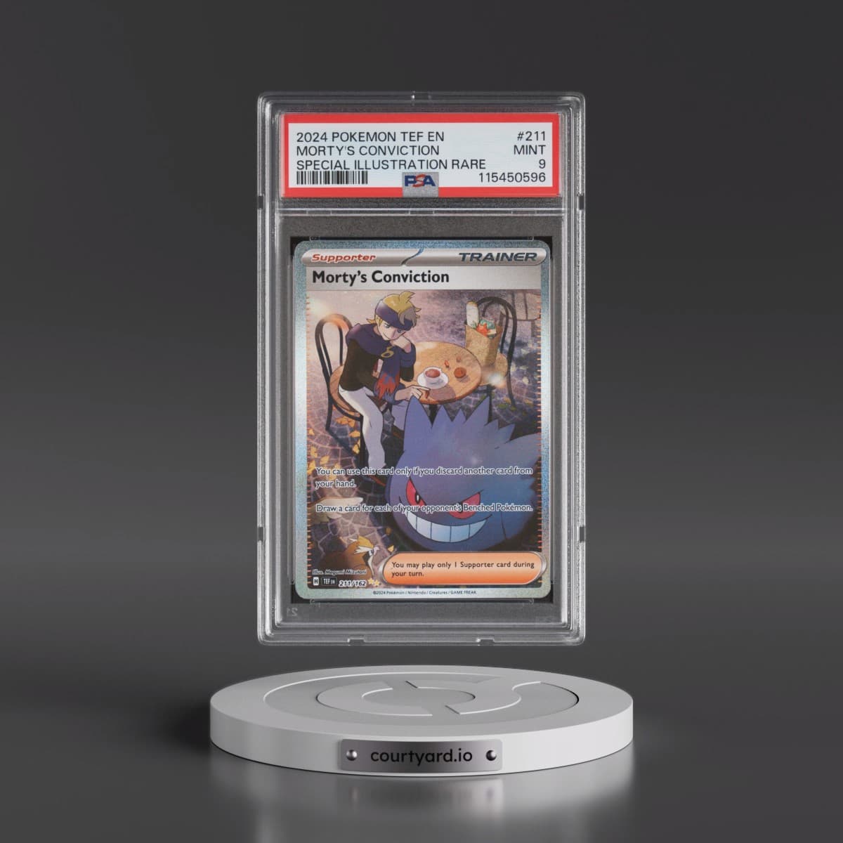 2024 Pokémon Tef EN-Temporal Forces #211 Morty's Conviction - Special Illustration Rare (PSA 9 MINT)