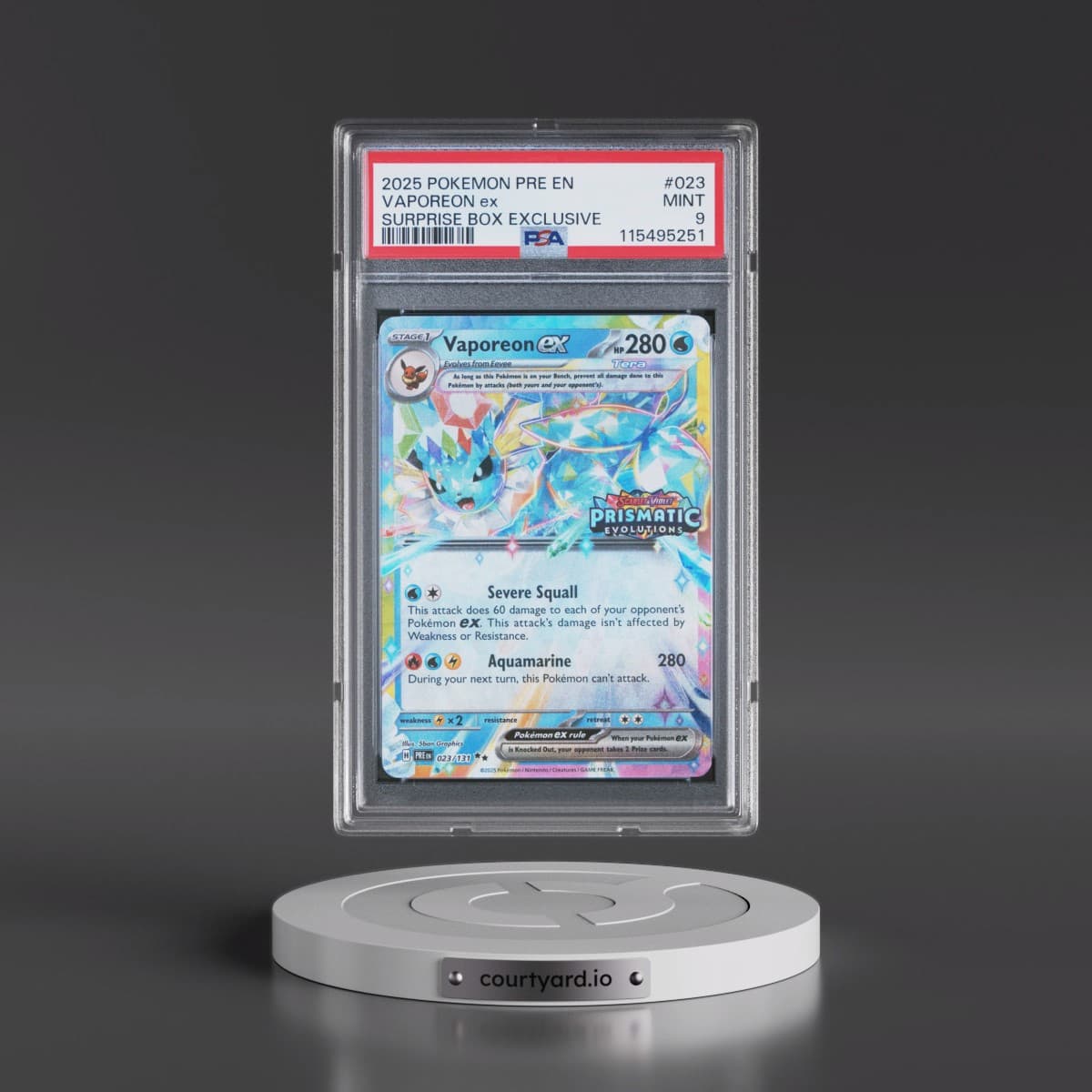 2025 Pokémon Pre EN-Prismatic Evolutions #023 Vaporeon EX - Holo Surprise Box Exclusive (PSA 9 MINT)