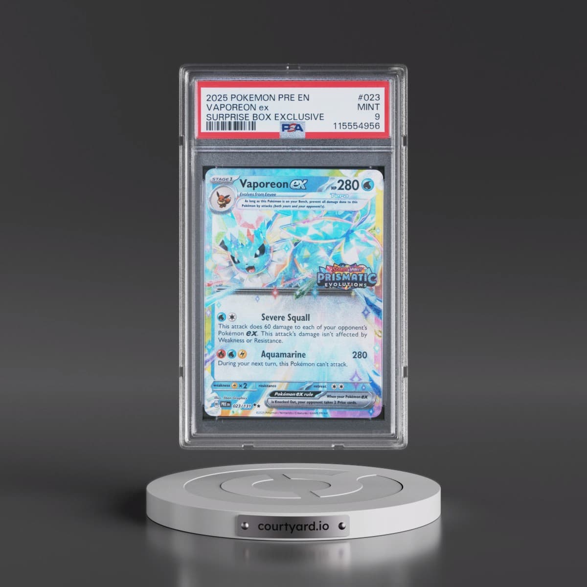 2025 Pokémon Pre EN-Prismatic Evolutions #023 Vaporeon EX - Holo Surprise Box Exclusive (PSA 9 MINT)