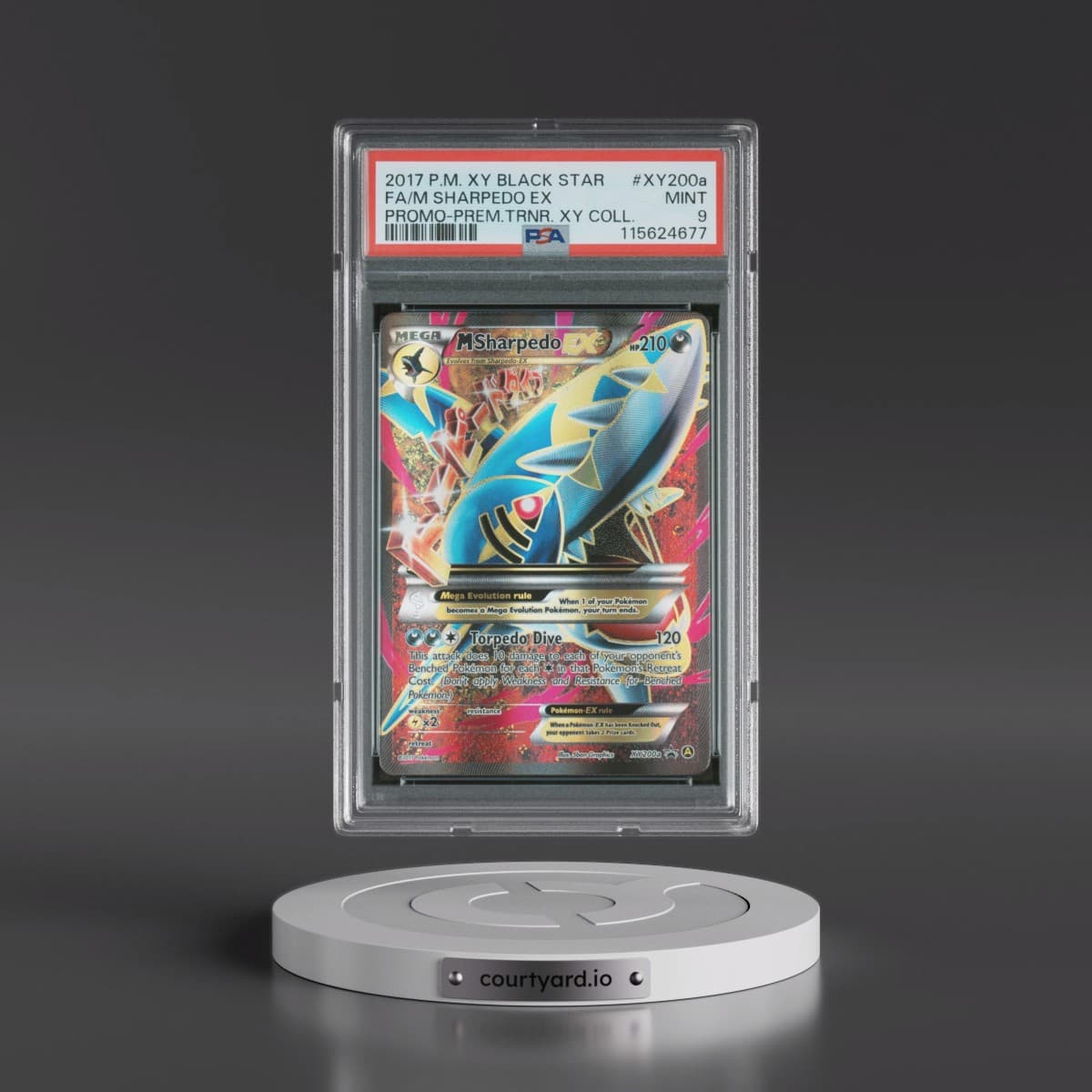 2017 Pokémon XY Black Star Promo #XY200a M Sharpedo EX - Holo Full Art Premium Trainer XY Collection (PSA 9 MINT)