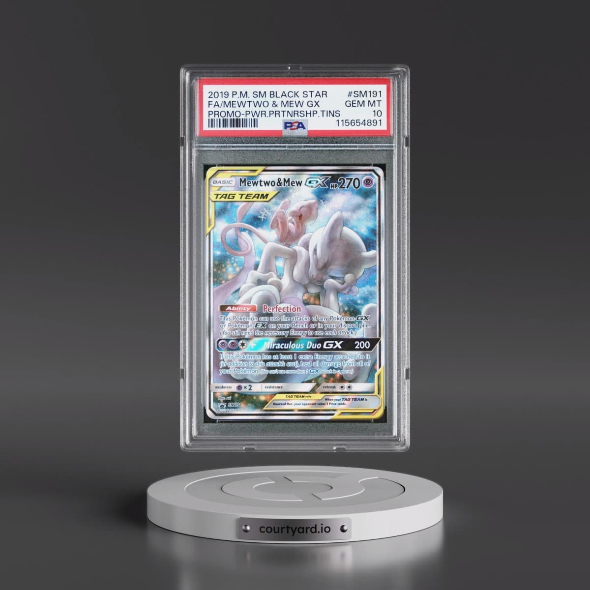 2019 Pokémon SM Black Star Promo #SM191 Mewtwo & Mew GX - Holo Full Art Power Partnership Tins (PSA 10 GEM MINT)