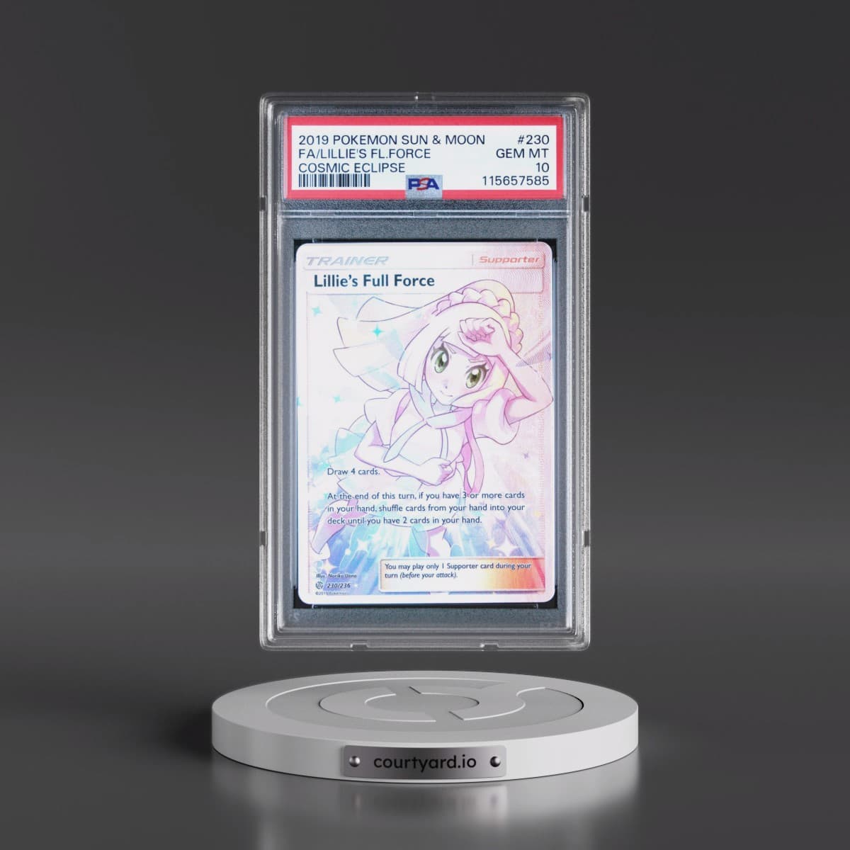 2019 Pokémon Sun & Moon Cosmic Eclipse #230 Lillie's Full Force - Full Art (PSA 10 GEM MINT)