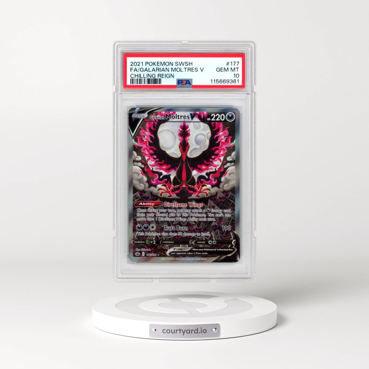 2021 Pokémon Sword & Shield Chilling Reign #177 Galarian Moltres V - Holo Full Art (PSA 10 GEM MINT)