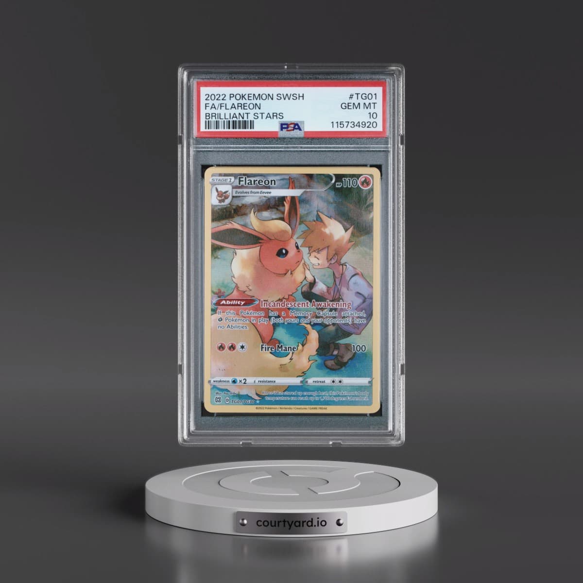 2022 Pokémon Sword & Shield Brilliant Stars #TG01 Flareon - Full Art (PSA 10 GEM MINT)