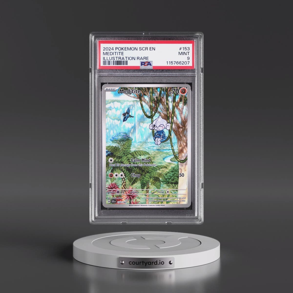2024 Pokémon Scr EN-Stellar Crown #153 Meditite - Illustration Rare (PSA 9 MINT)