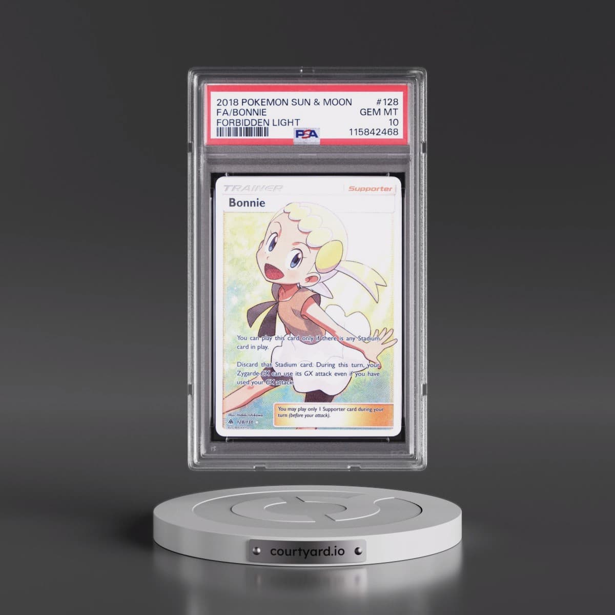 2018 Pokémon Sun & Moon Forbidden Light #128 Bonnie - Full Art (PSA 10 GEM MINT)