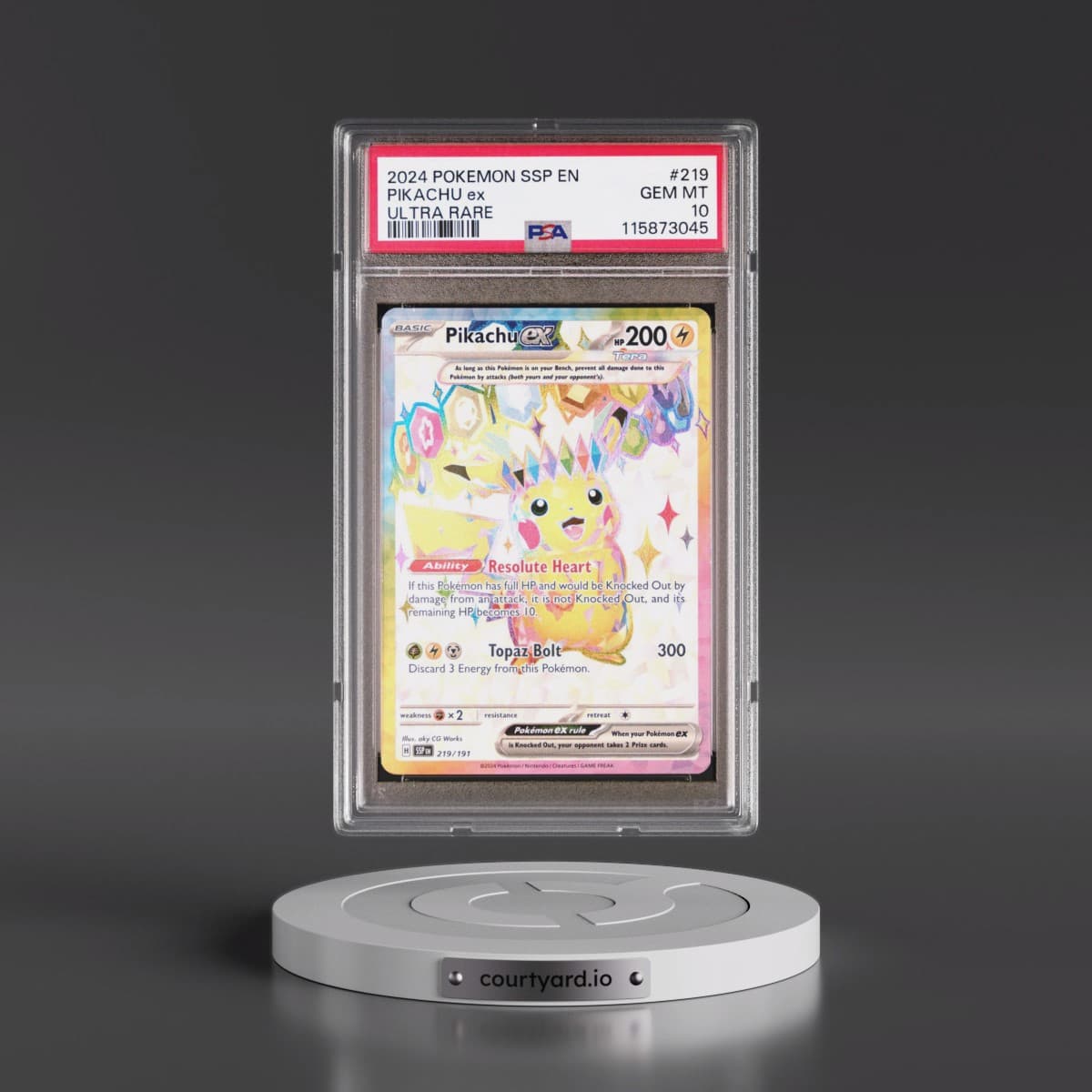 2024 Pokémon Ssp EN-Surging Sparks #219 Pikachu EX - Holo Ultra Rare (PSA 10 GEM MINT)